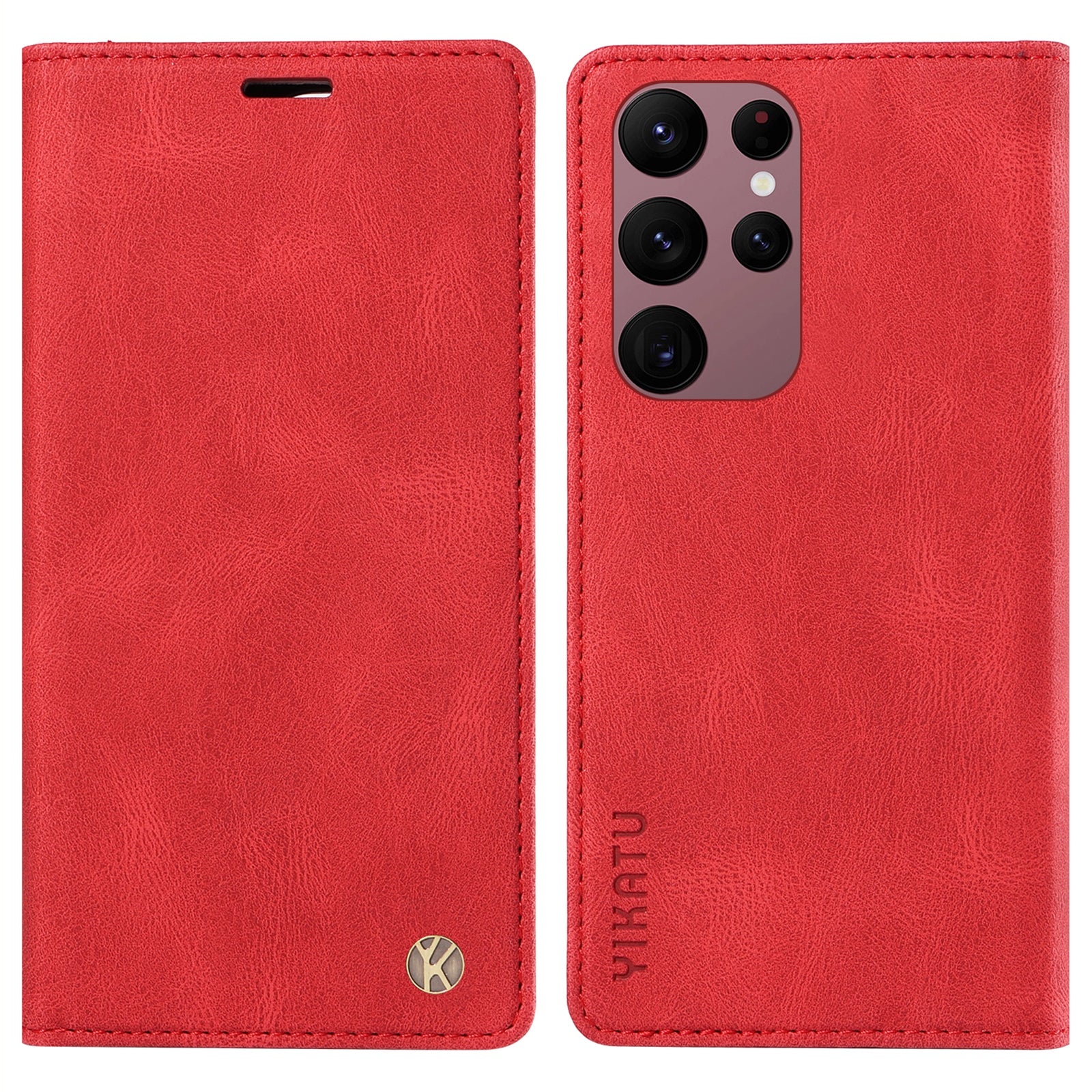 YIKATU YK-004 Skin-touch Leather Cover for Samsung Galaxy S22 Ultra 5G Stand Shell Wallet Phone Case