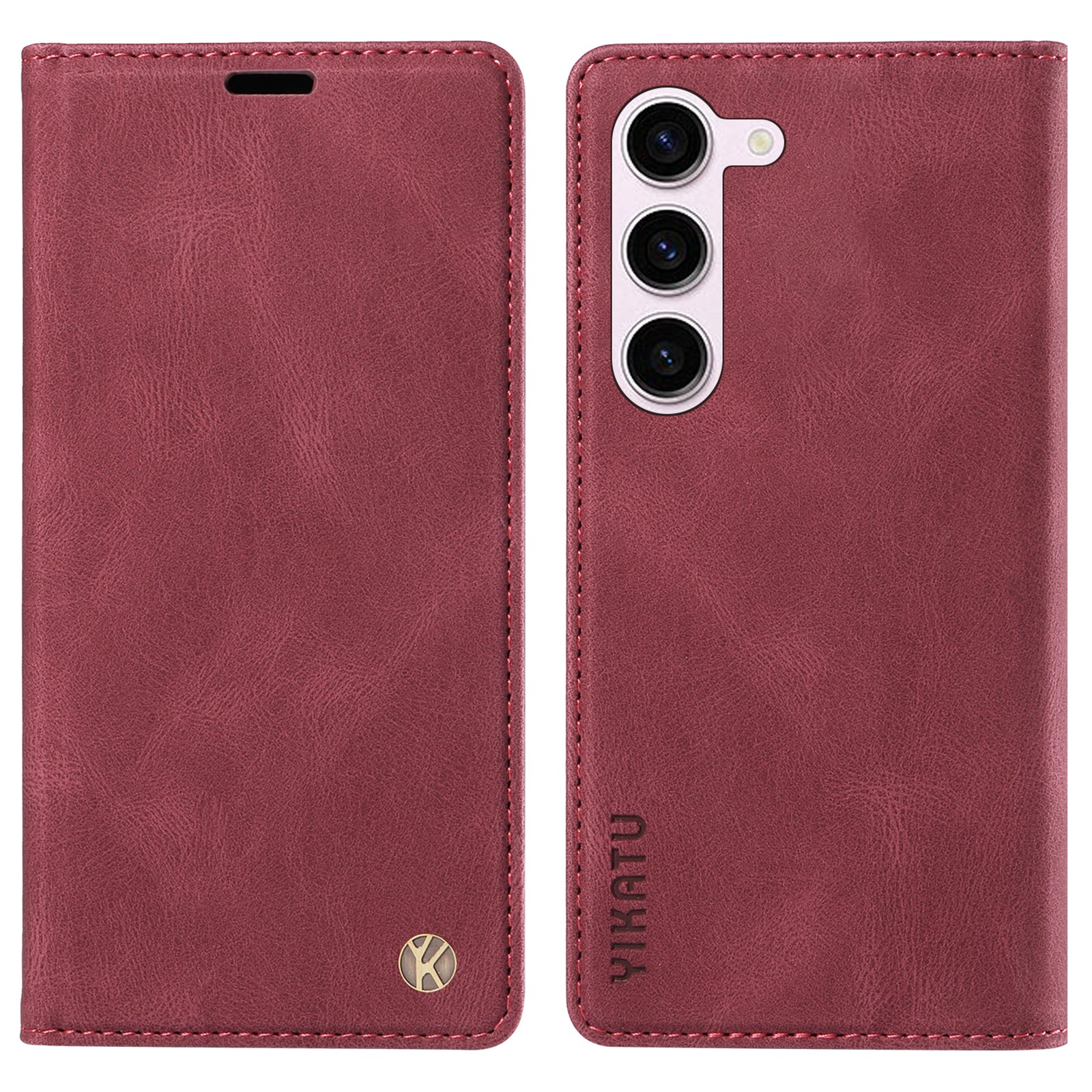 YIKATU YK-004 For Samsung Galaxy S23 Anti-scratch Leather Cover Stand Wallet Skin-touch Phone Case