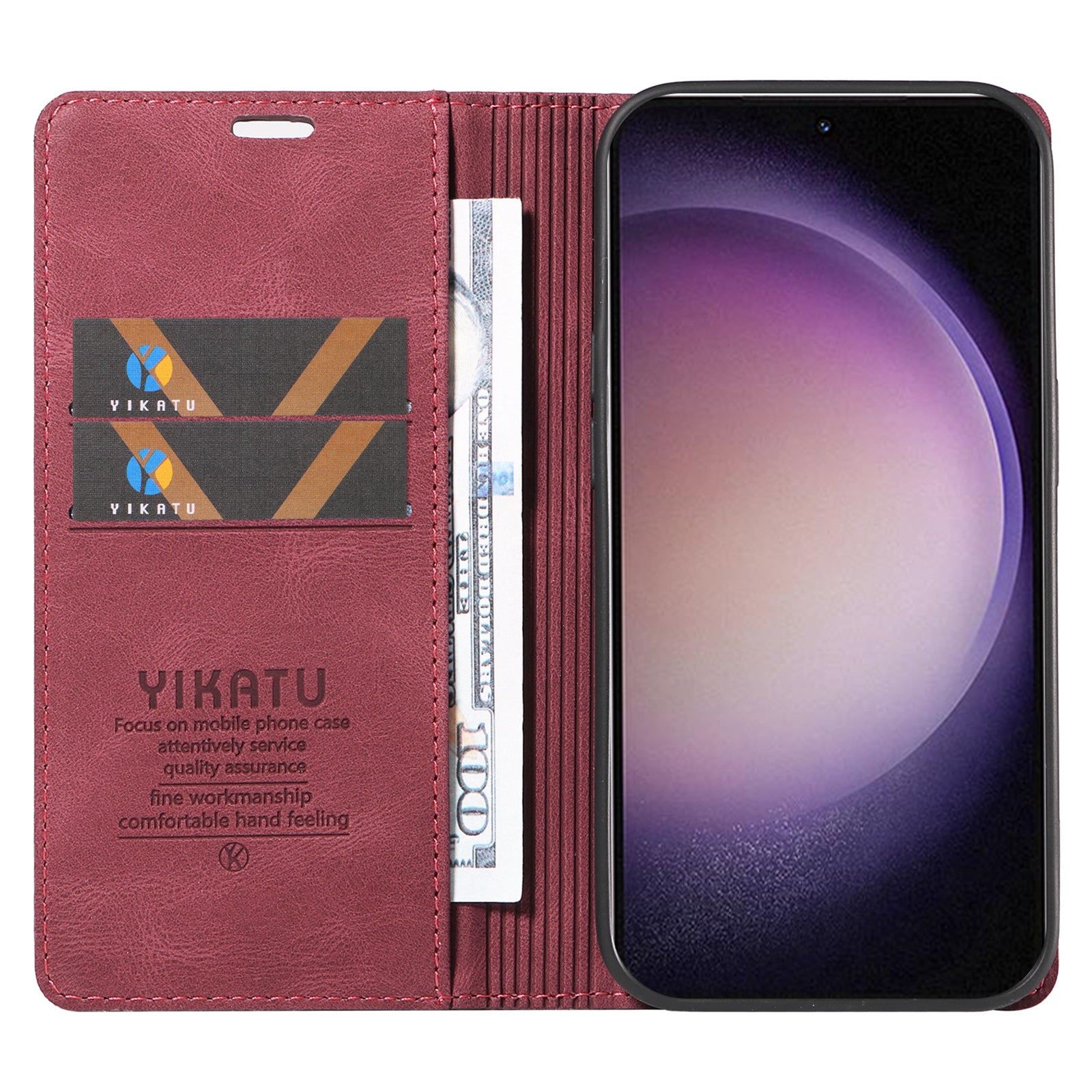 YIKATU YK-004 For Samsung Galaxy S23 Anti-scratch Leather Cover Stand Wallet Skin-touch Phone Case