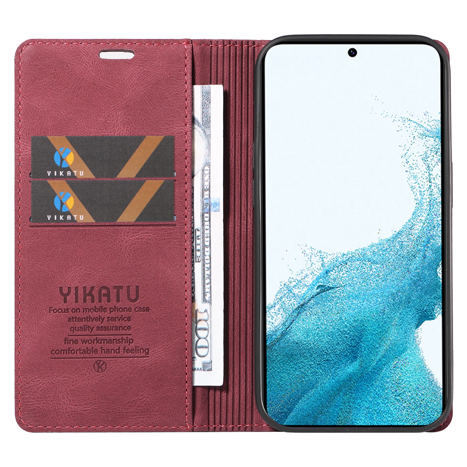 YIKATU YK-004 Skin-touch Leather Case For Samsung Galaxy S22 5G Magnetic Phone Shell Wallet Stand Cover