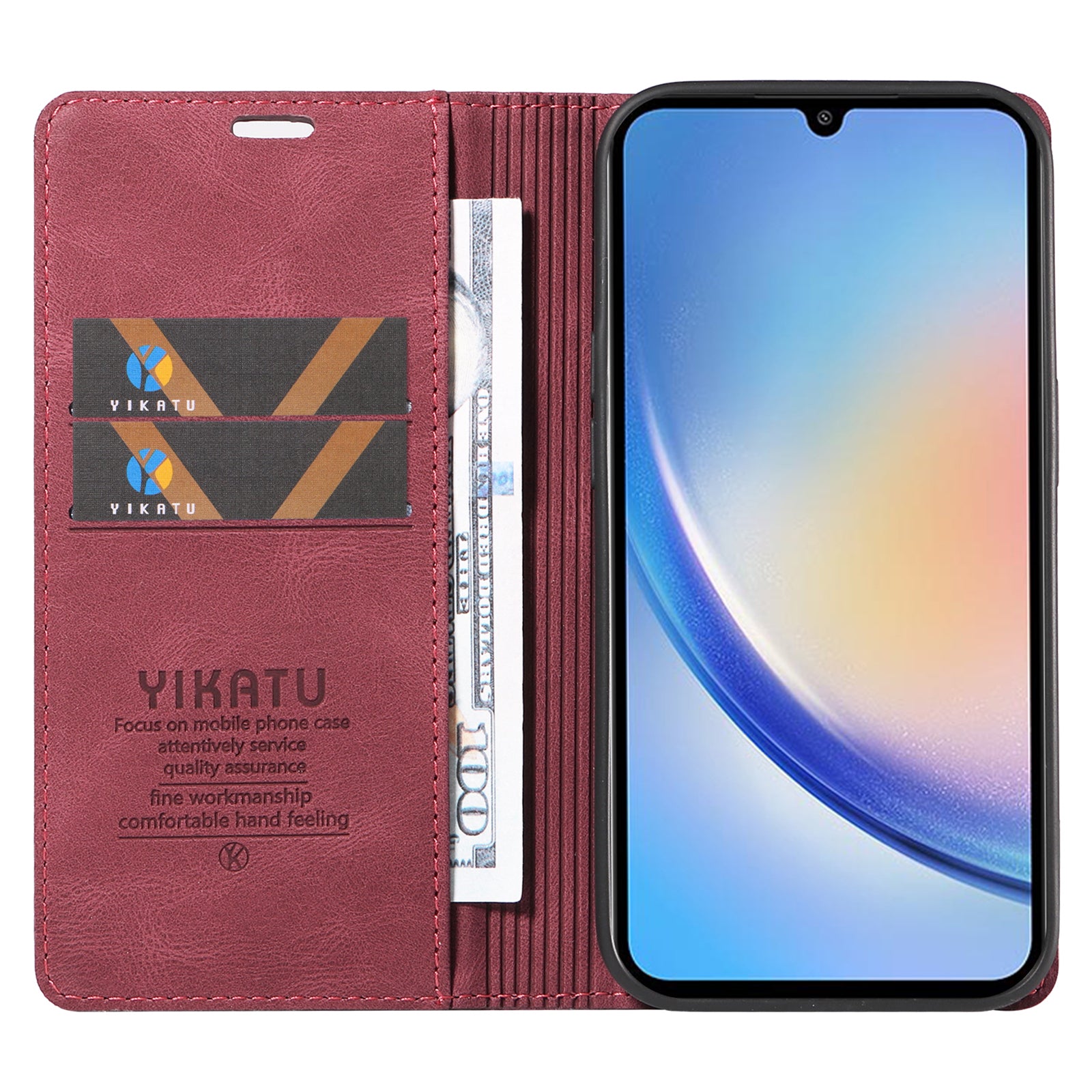 YIKATU YK-004 For Samsung Galaxy A34 5G Dustproof Phone Case Skin-Touch Feeling PU Leather Shell Wallet Stand Cover