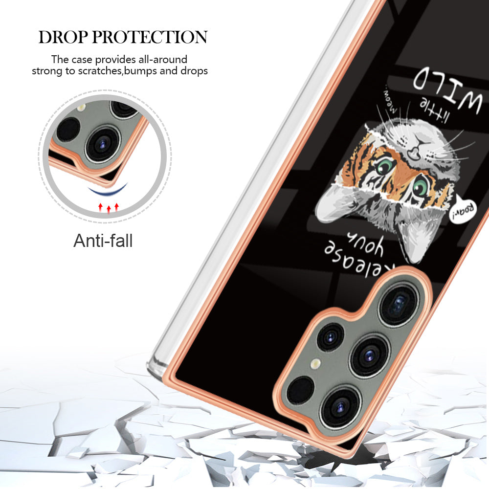 YB IMD Series-19 Style D Phone Case for Samsung Galaxy S23 Ultra 2.0mm TPU Pattern IMD Electroplating Cover