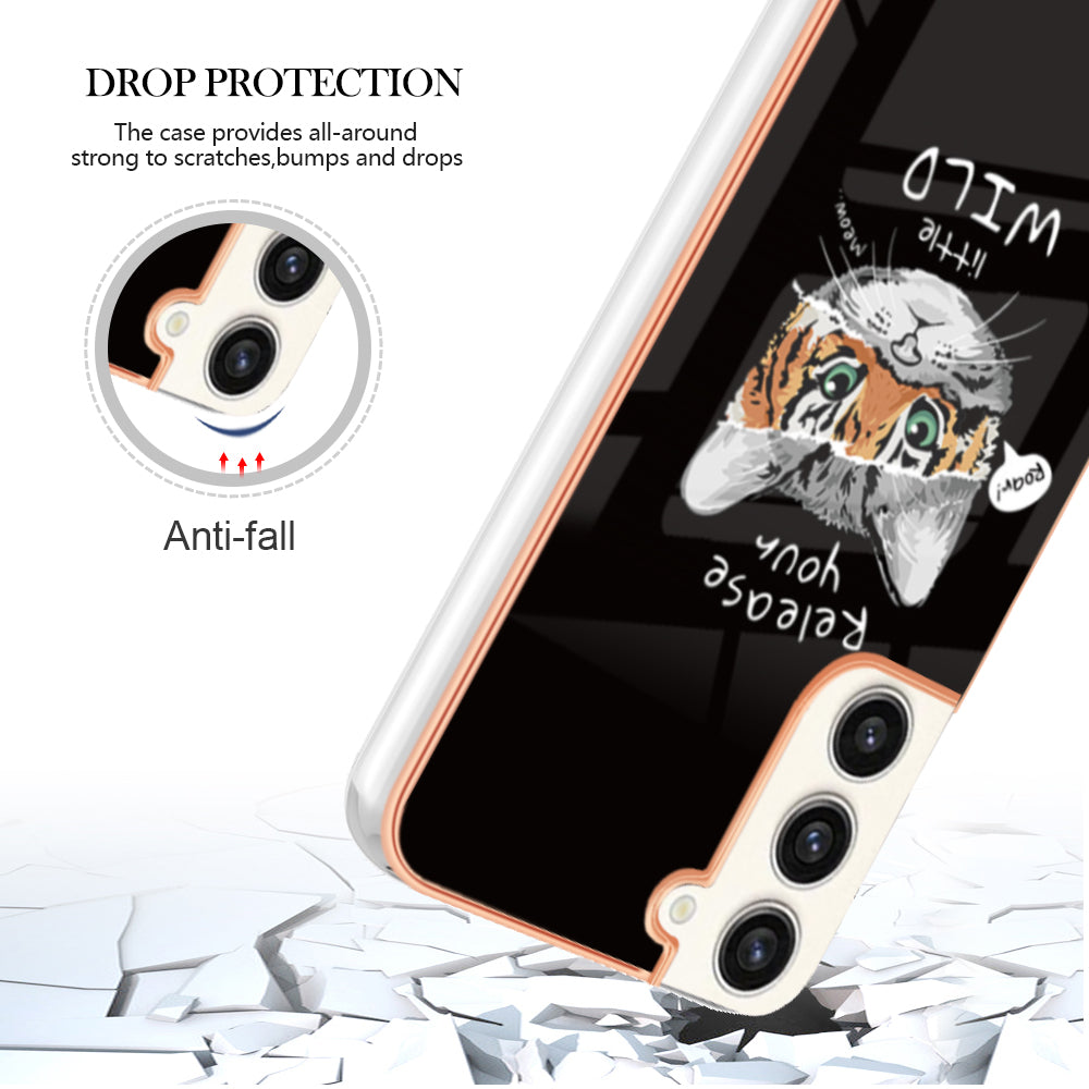 YB IMD Series-19 Style D for Samsung Galaxy S22 5G 2.0mm Electroplating TPU Phone Case IMD Pattern Printing Cover