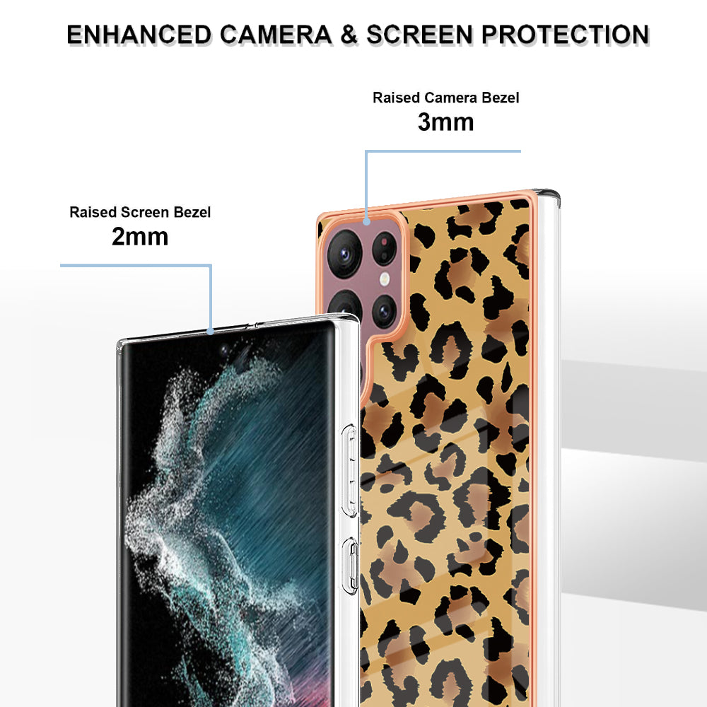 YB IMD Series-19 Style D for Samsung Galaxy S22 Ultra 5G 2.0mm Electroplating IMD Pattern Printing Cover TPU Phone Case