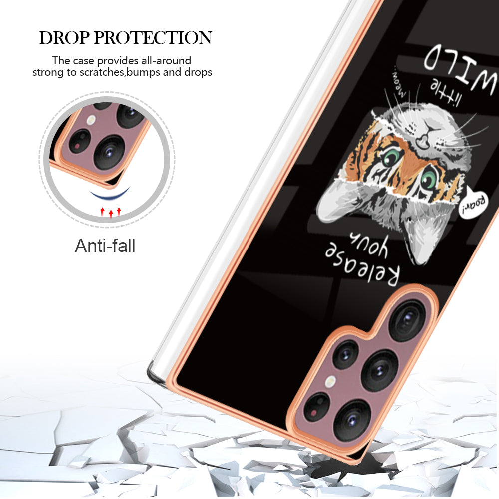 YB IMD Series-19 Style D for Samsung Galaxy S22 Ultra 5G 2.0mm Electroplating IMD Pattern Printing Cover TPU Phone Case