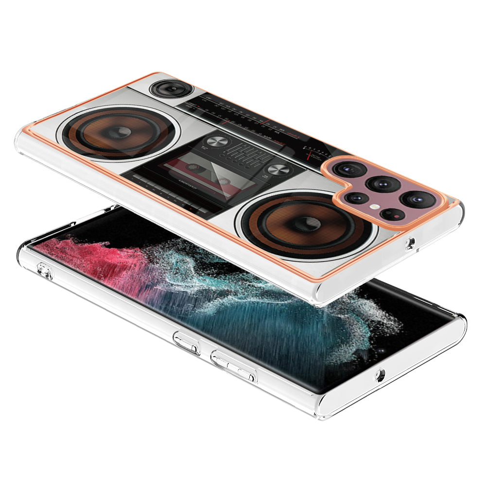 YB IMD Series-19 Style D for Samsung Galaxy S22 Ultra 5G 2.0mm Electroplating IMD Pattern Printing Cover TPU Phone Case