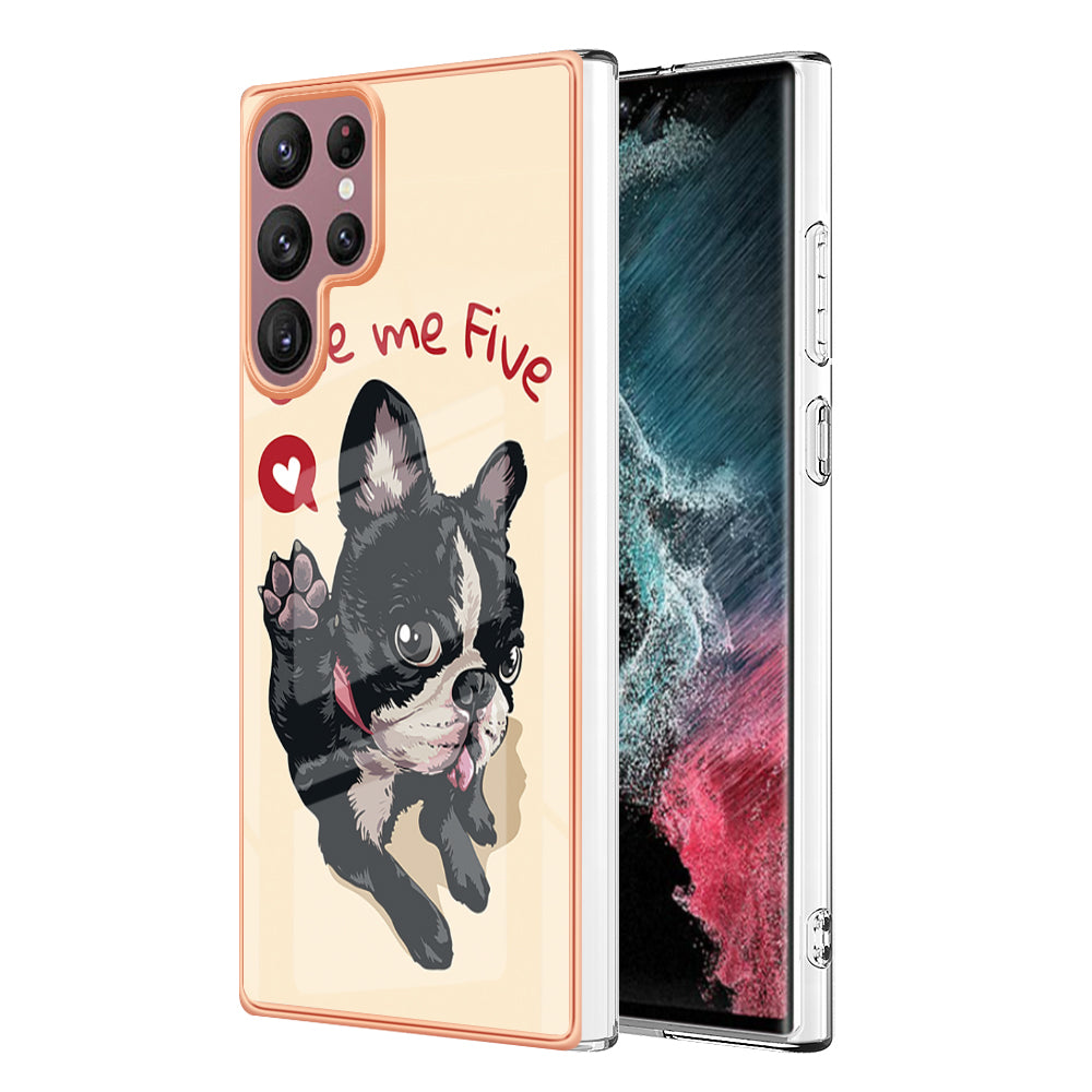 YB IMD Series-19 Style D for Samsung Galaxy S22 Ultra 5G 2.0mm Electroplating IMD Pattern Printing Cover TPU Phone Case