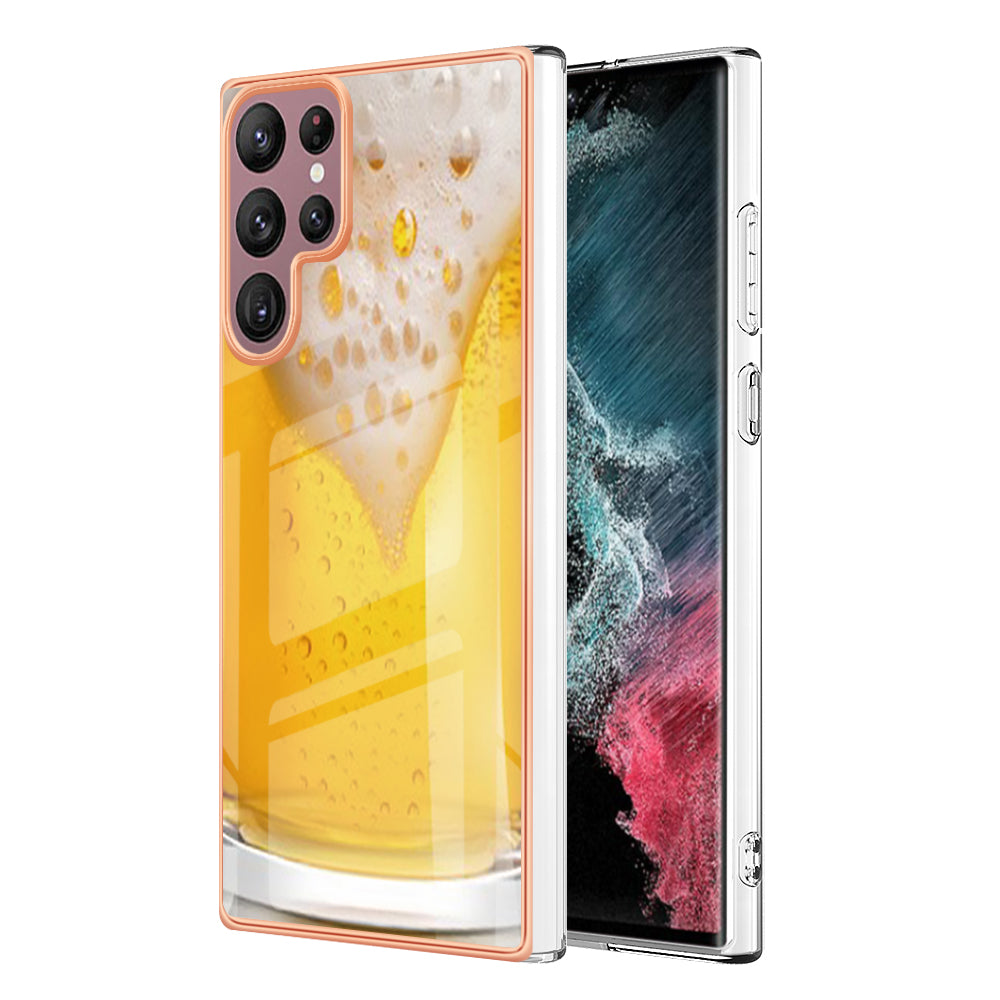 YB IMD Series-19 Style D for Samsung Galaxy S22 Ultra 5G 2.0mm Electroplating IMD Pattern Printing Cover TPU Phone Case