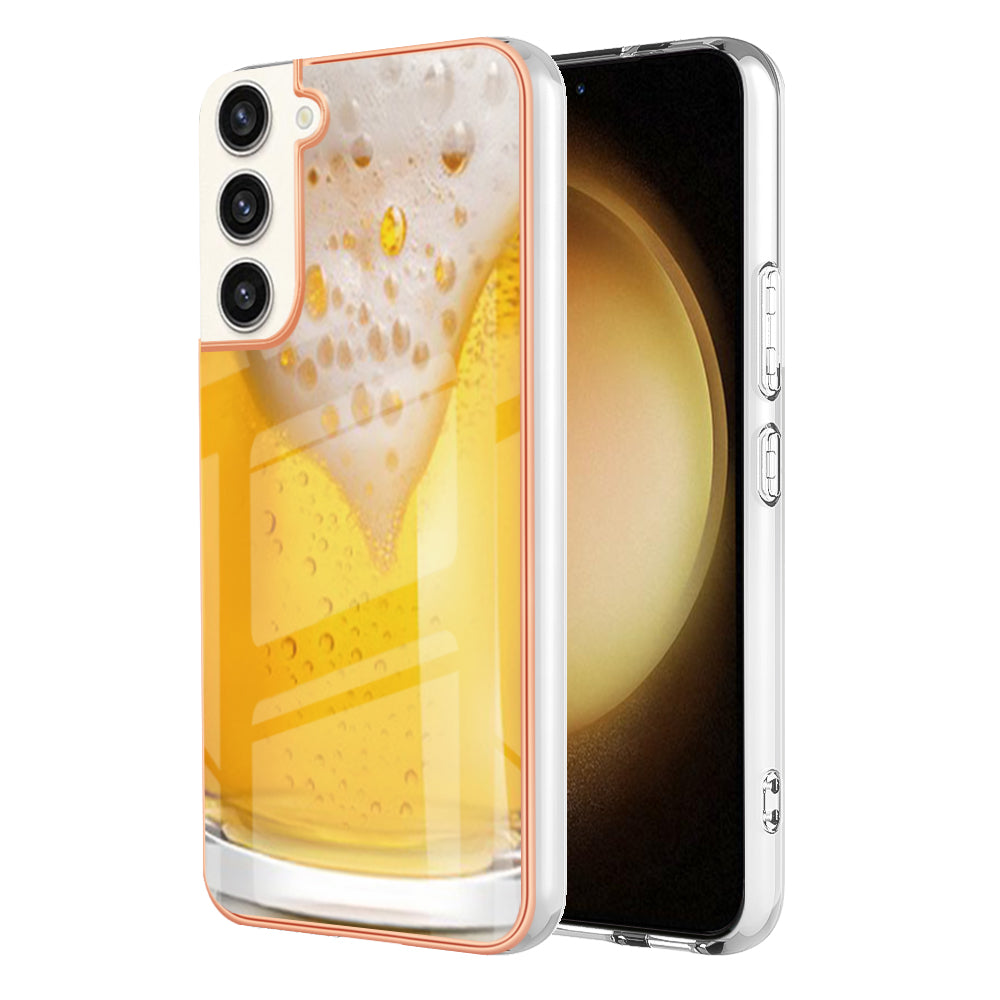 YB IMD Series-19 Style D Electroplating Case for Samsung Galaxy S23 2.0mm TPU IMD Pattern Phone Cover