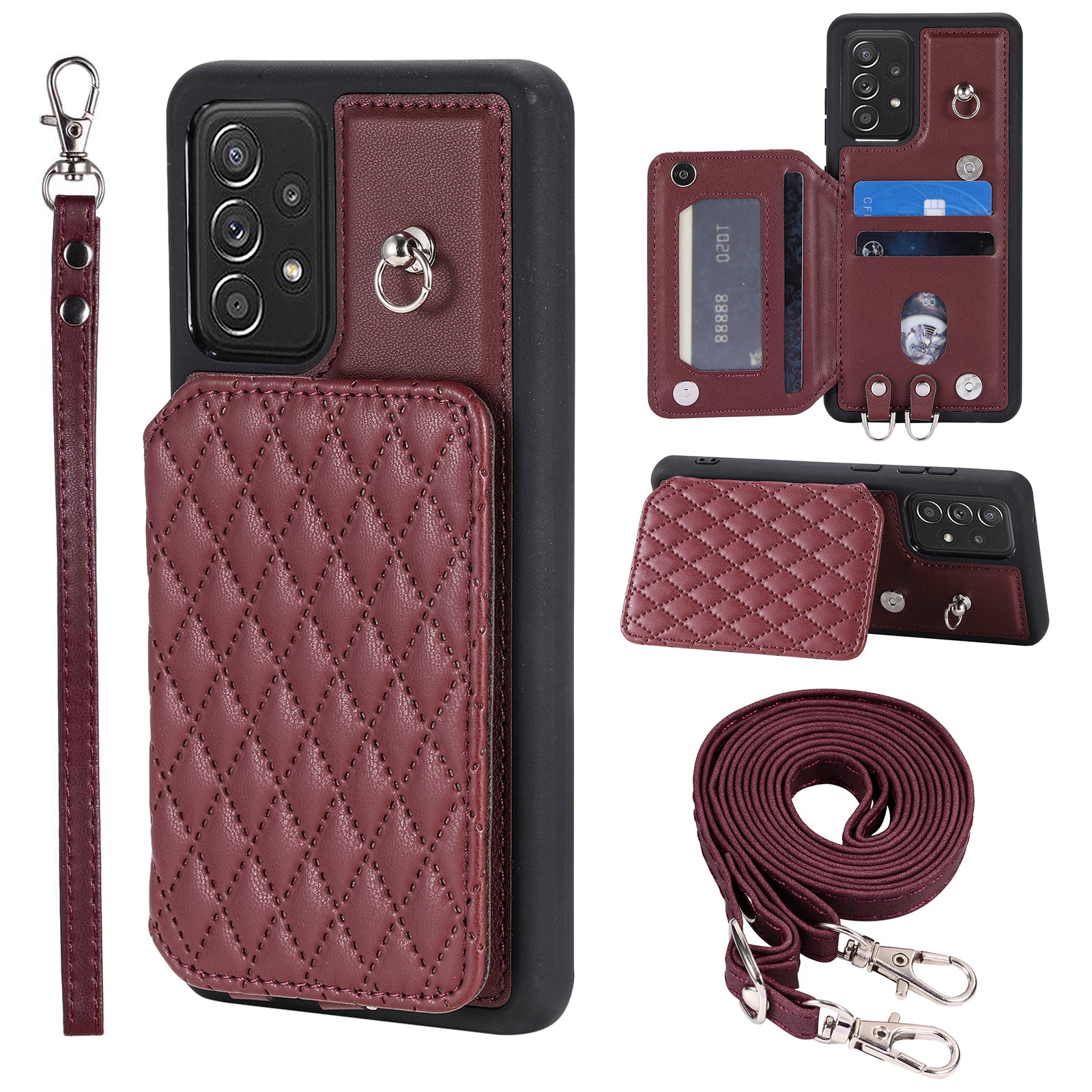 Style 008 For Samsung Galaxy A13 4G A13 5G PU TPU Phone Case Rhombus Imprinted Phone Cover with Shoulder Wrist Strap