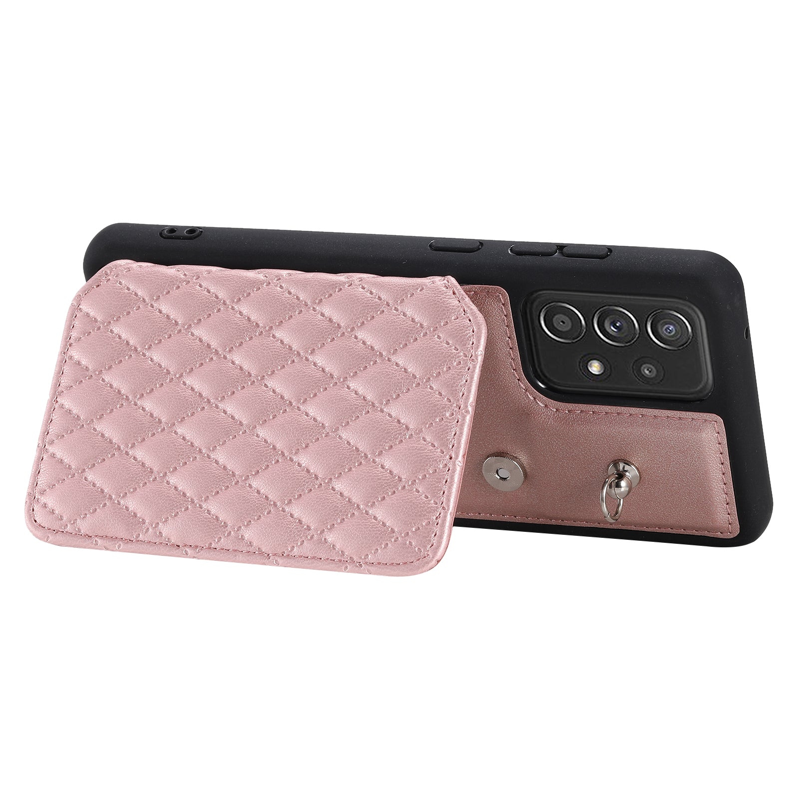 Style 008 For Samsung Galaxy A53 5G RFID Blocking Kickstand Case Rhombus Imprinted PU TPU Phone Cover with Straps