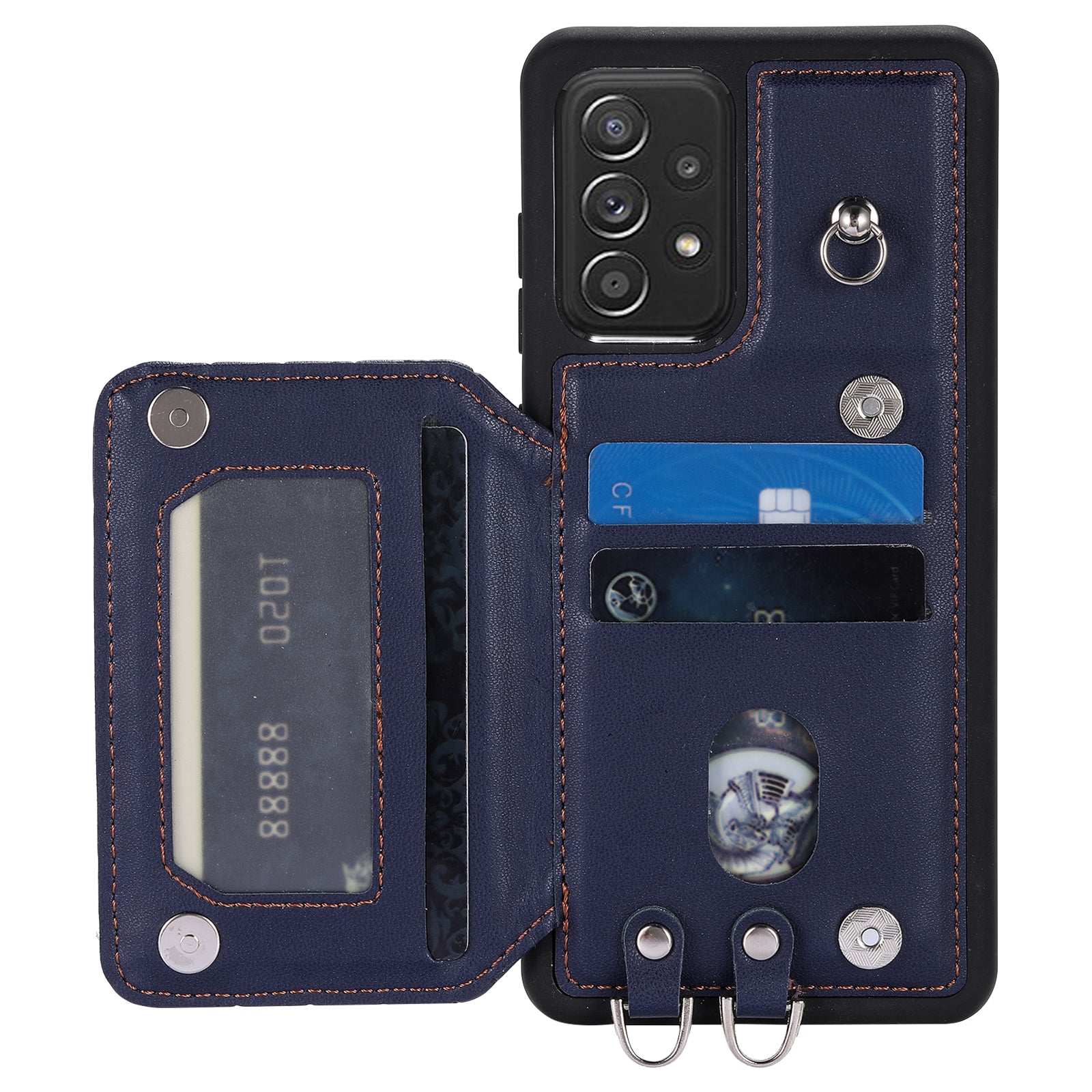 Style 008 For Samsung Galaxy A53 5G RFID Blocking Kickstand Case Rhombus Imprinted PU TPU Phone Cover with Straps