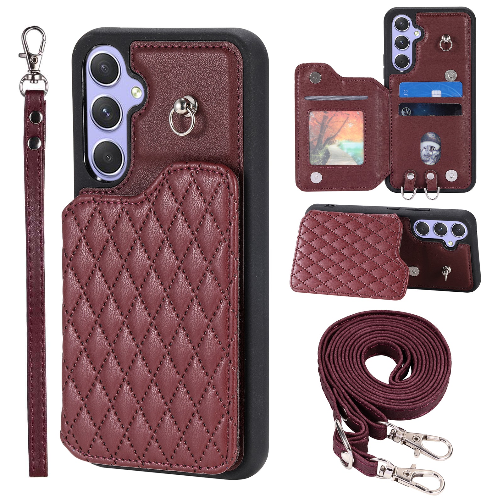 Style 008 Rhombus Imprinted Phone Case for Samsung Galaxy A54 5G RFID Blocking PU TPU Phone Cover with Straps