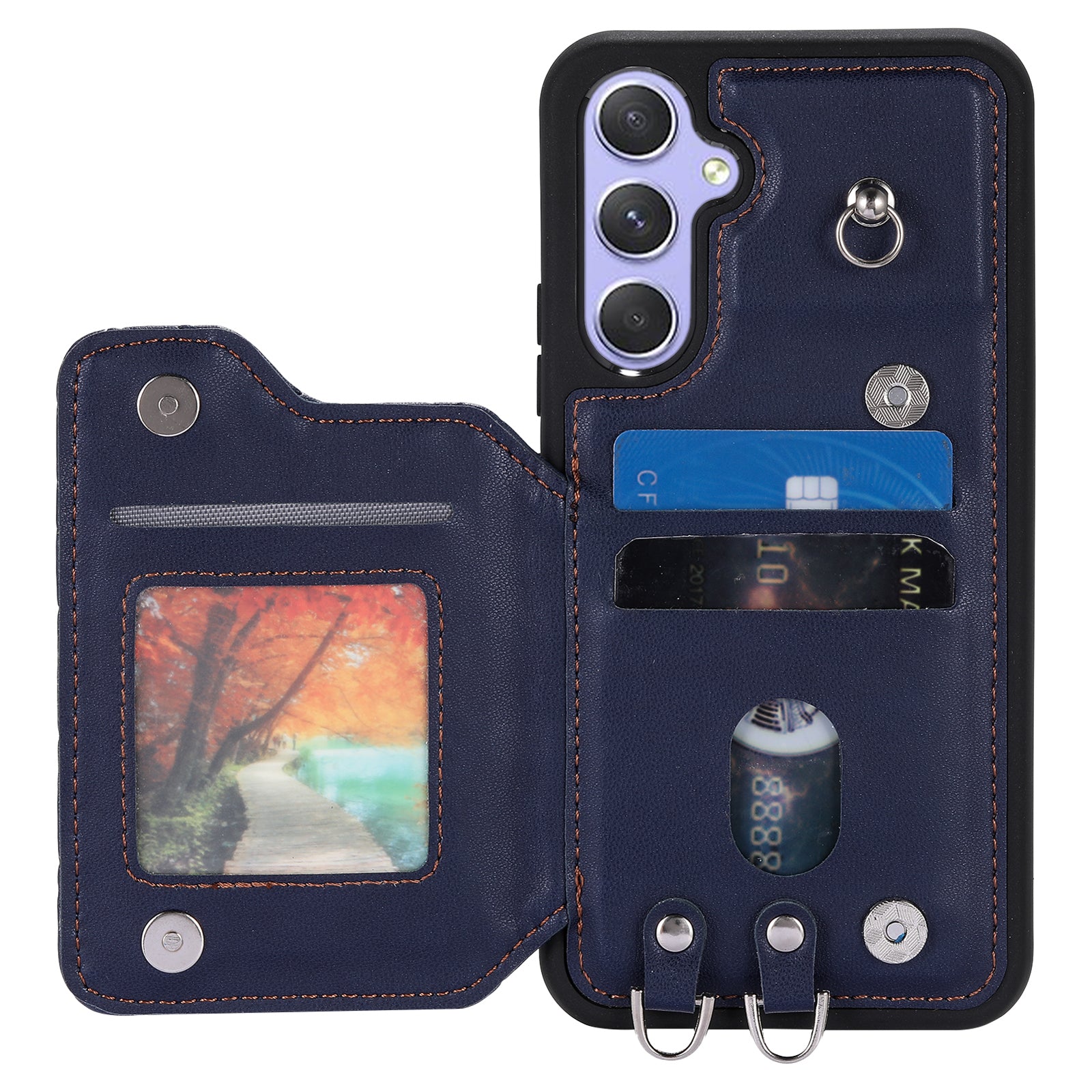 Style 008 Rhombus Imprinted Phone Case for Samsung Galaxy A54 5G RFID Blocking PU TPU Phone Cover with Straps