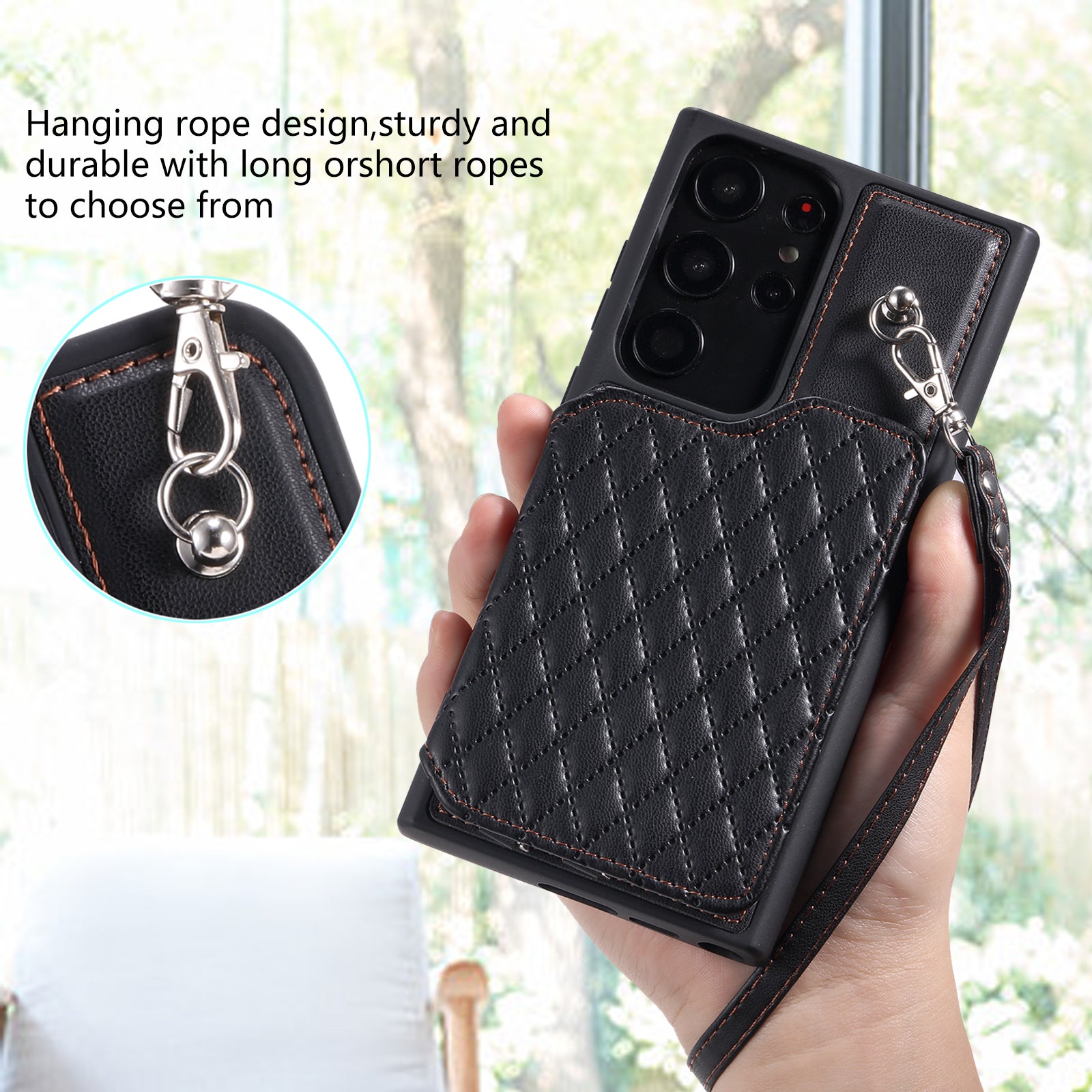 Style 008 For Samsung Galaxy S22 Ultra 5G Shockproof Case Rhombus Imprinted RFID Blocking PU TPU Phone Cover with Straps