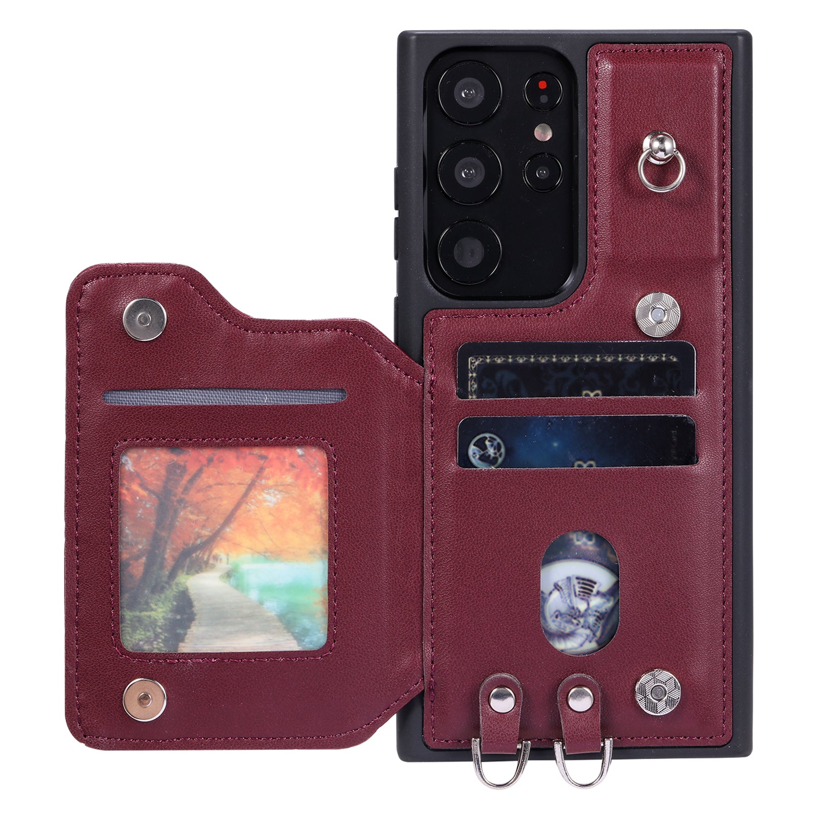 Style 008 For Samsung Galaxy S22 Ultra 5G Shockproof Case Rhombus Imprinted RFID Blocking PU TPU Phone Cover with Straps