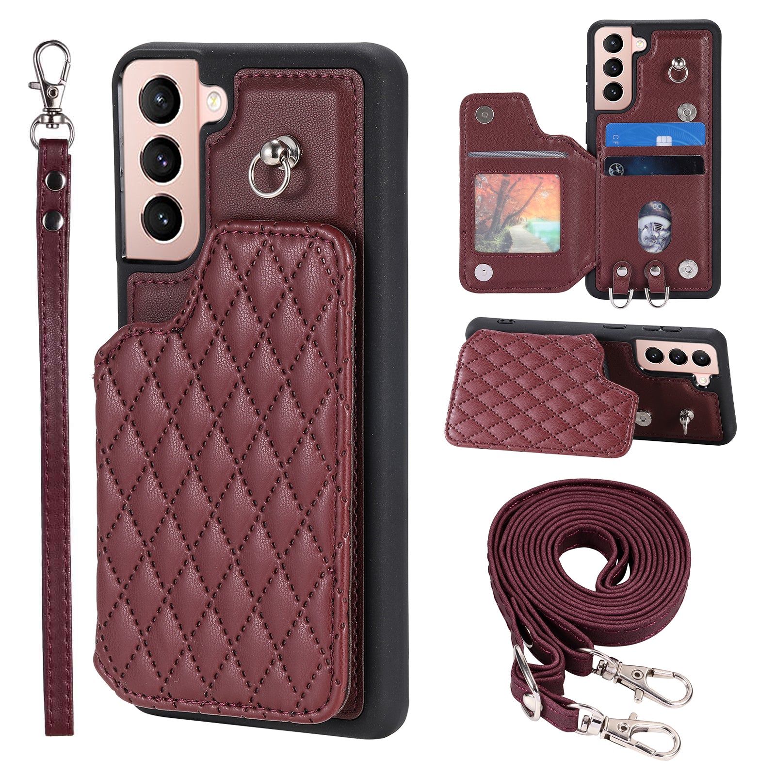 Style 008 For Samsung Galaxy S21 5G 4G RFID Blocking Phone Case Card Slots Leather Coated TPU Kickstand Cover