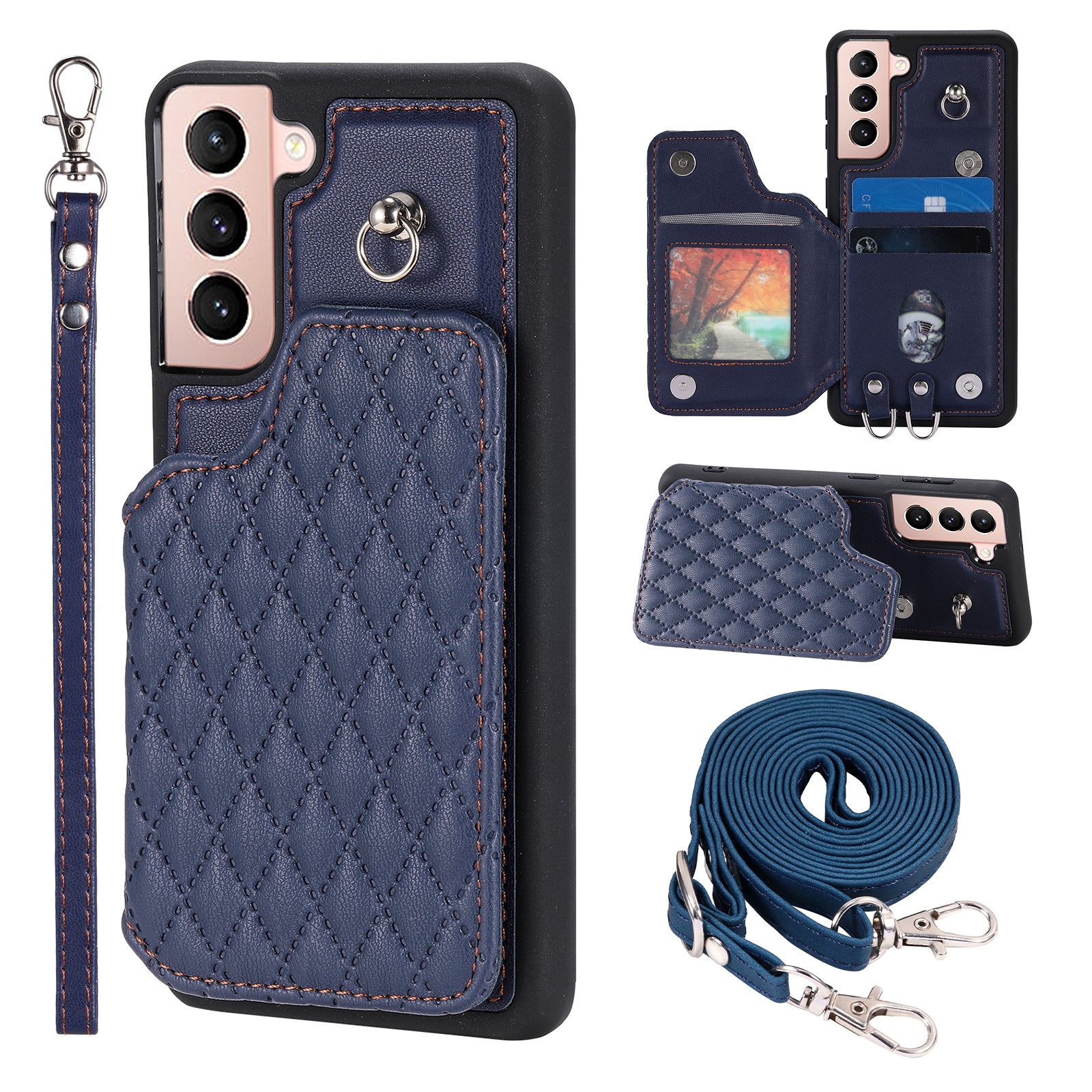 Style 008 For Samsung Galaxy S21 5G 4G RFID Blocking Phone Case Card Slots Leather Coated TPU Kickstand Cover