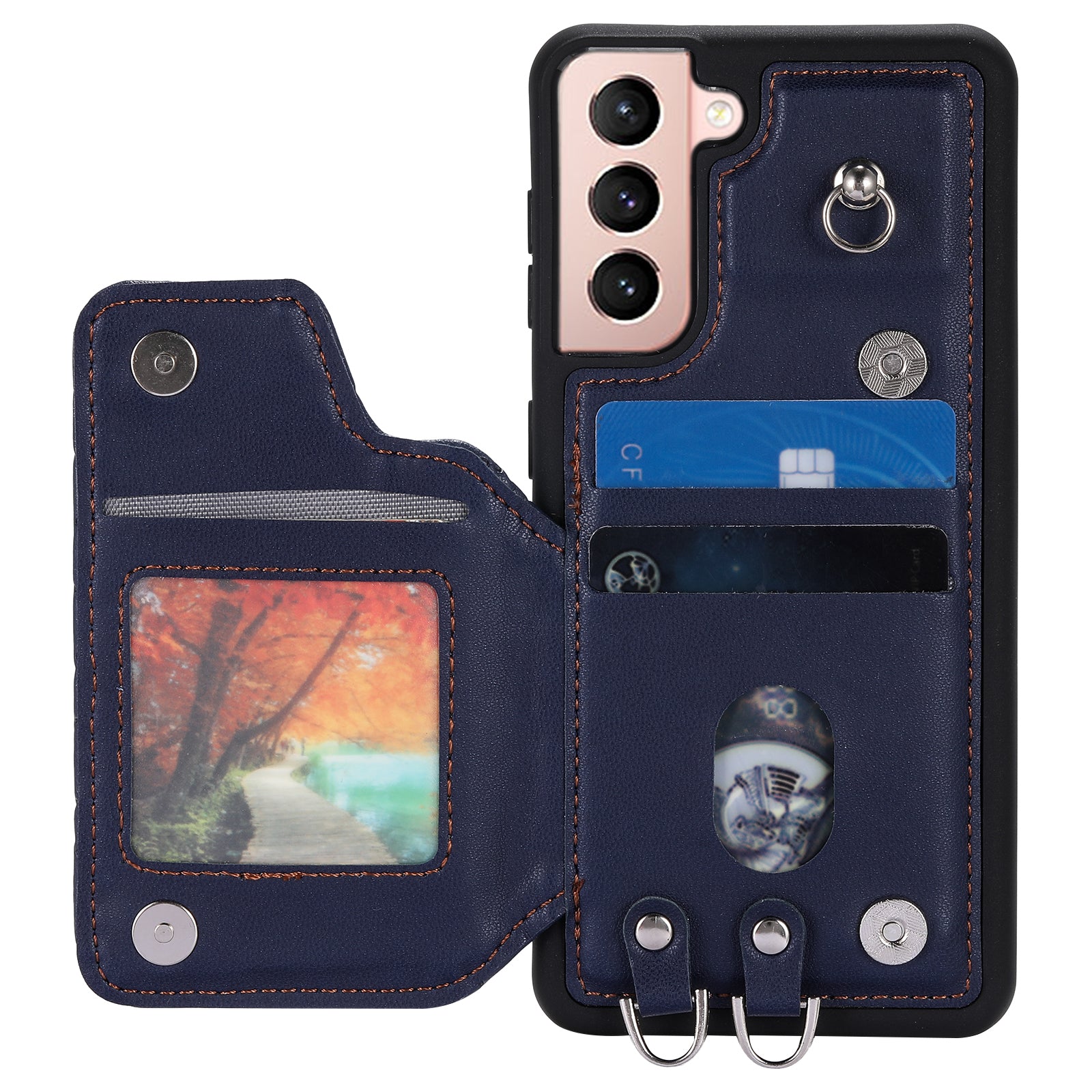 Style 008 For Samsung Galaxy S21 5G 4G RFID Blocking Phone Case Card Slots Leather Coated TPU Kickstand Cover