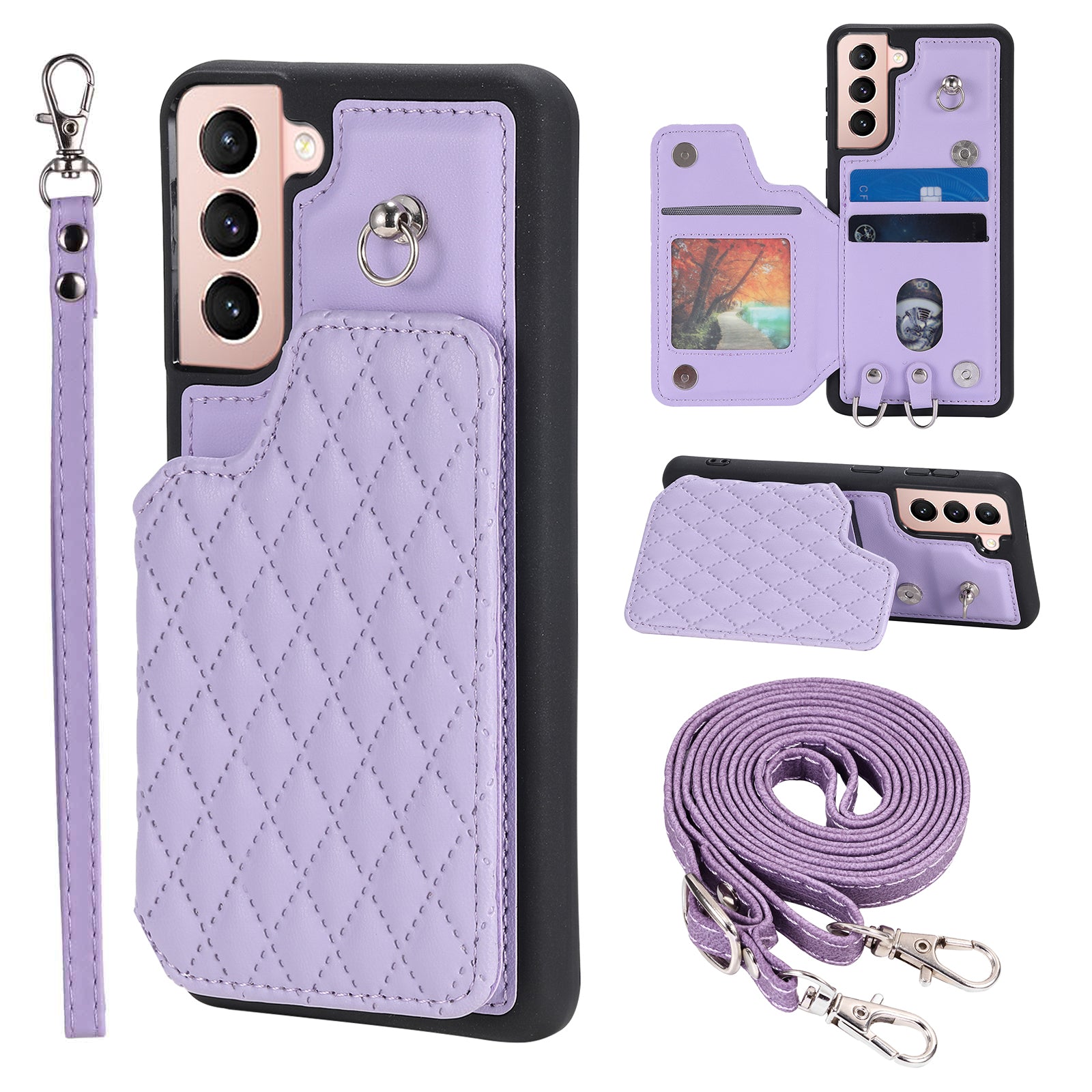 Style 008 For Samsung Galaxy S21 5G 4G RFID Blocking Phone Case Card Slots Leather Coated TPU Kickstand Cover