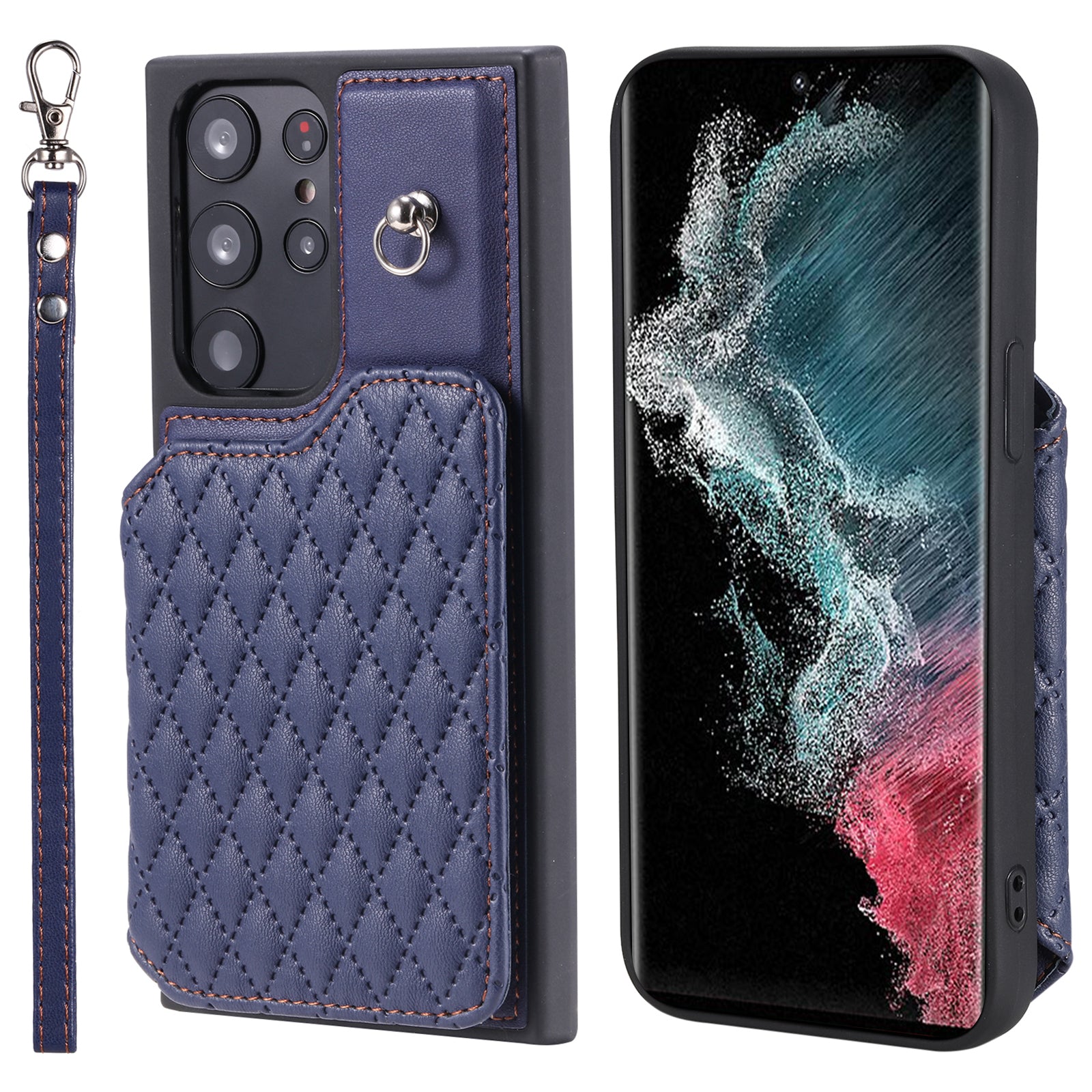 Style 008 For Samsung Galaxy S22 Ultra 5G RFID Blocking Card Holder Phone Case Leather TPU Kickstand Back Cover