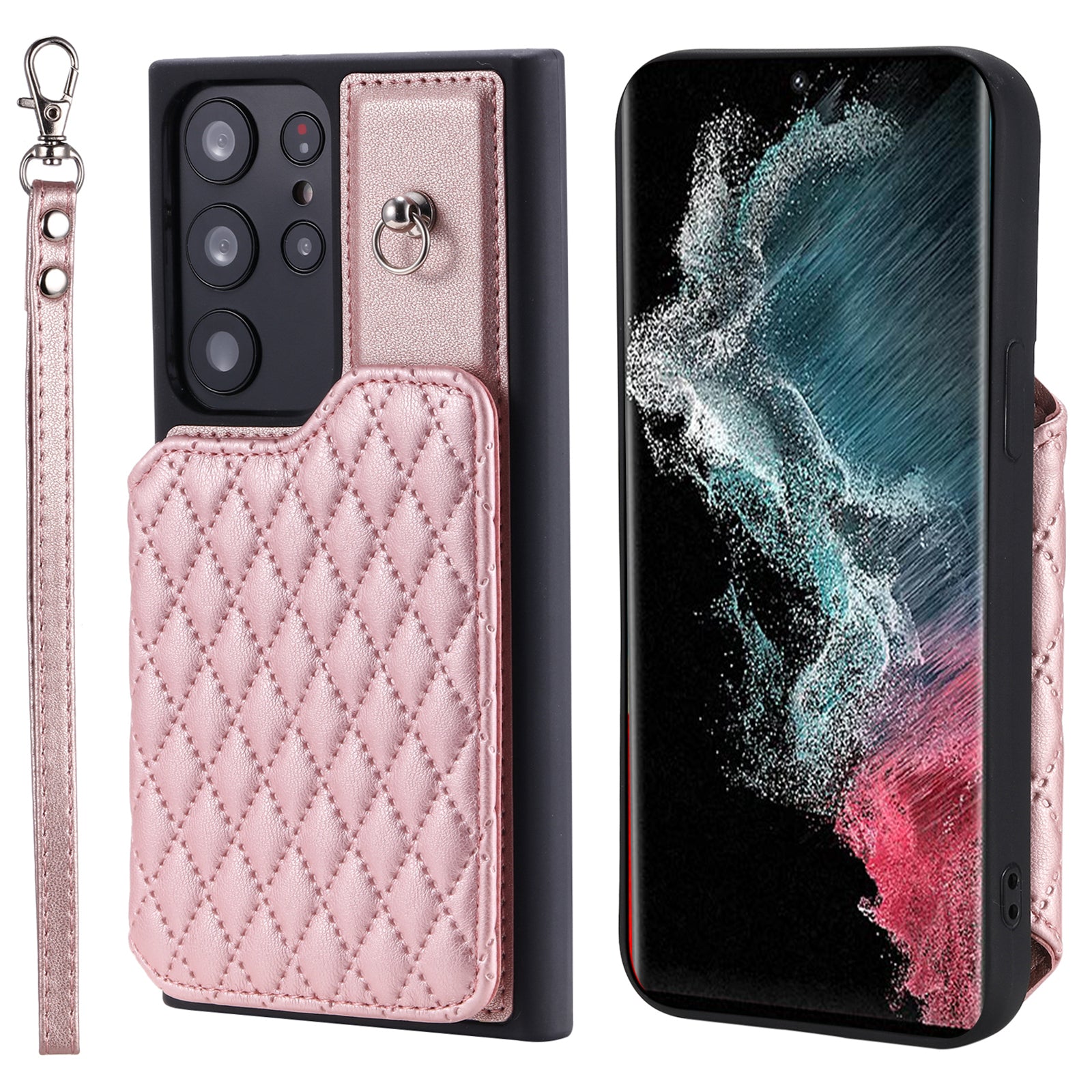 Style 008 For Samsung Galaxy S22 Ultra 5G RFID Blocking Card Holder Phone Case Leather TPU Kickstand Back Cover