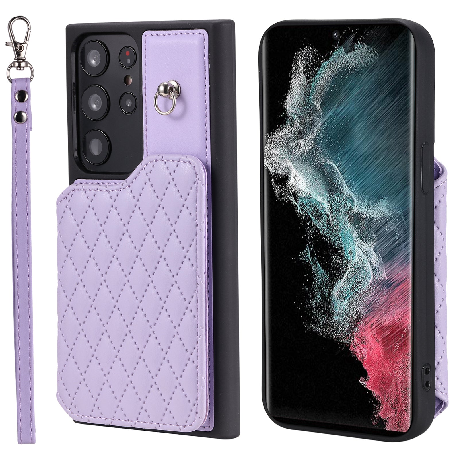 Style 008 For Samsung Galaxy S22 Ultra 5G RFID Blocking Card Holder Phone Case Leather TPU Kickstand Back Cover