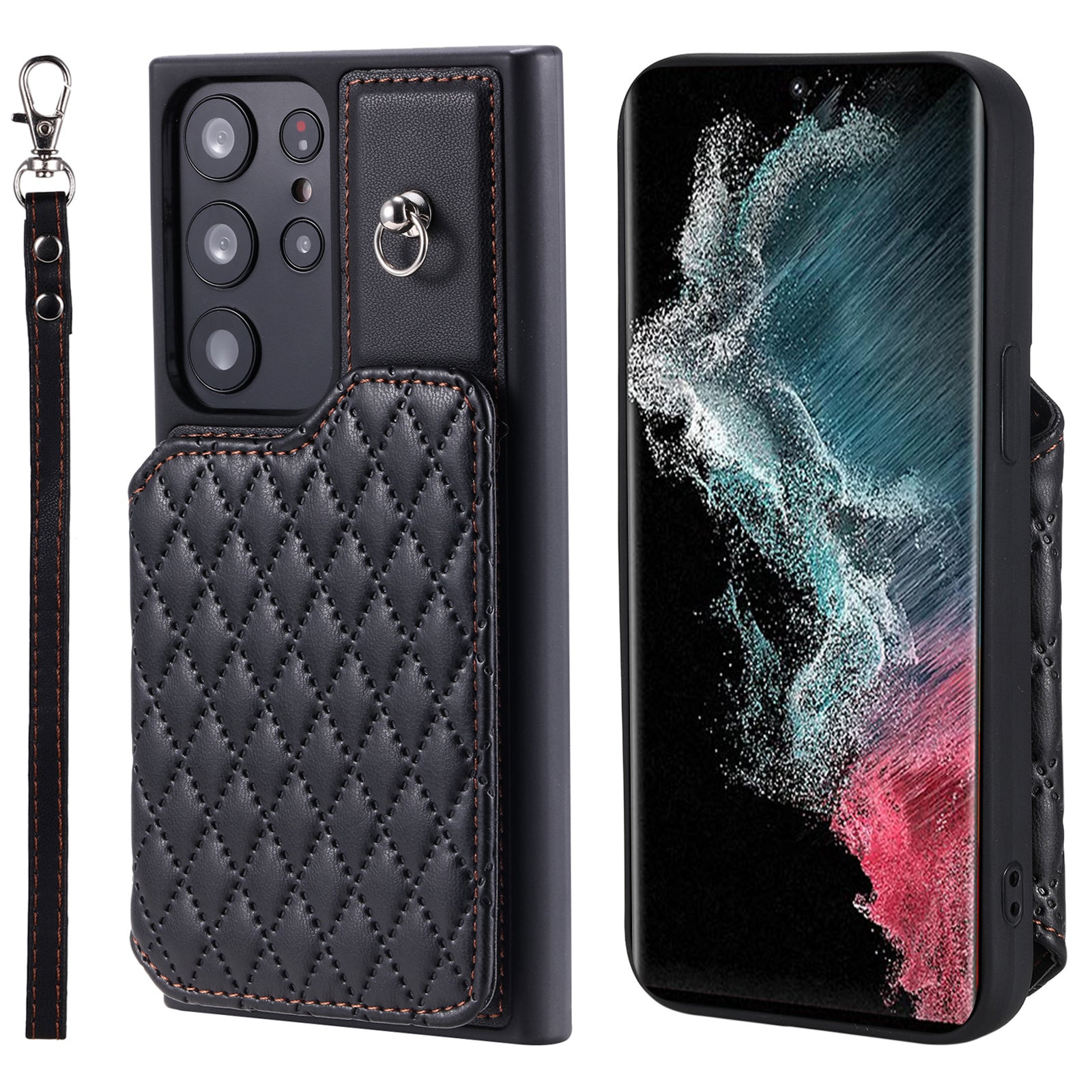 Style 008 For Samsung Galaxy S22 Ultra 5G RFID Blocking Card Holder Phone Case Leather TPU Kickstand Back Cover