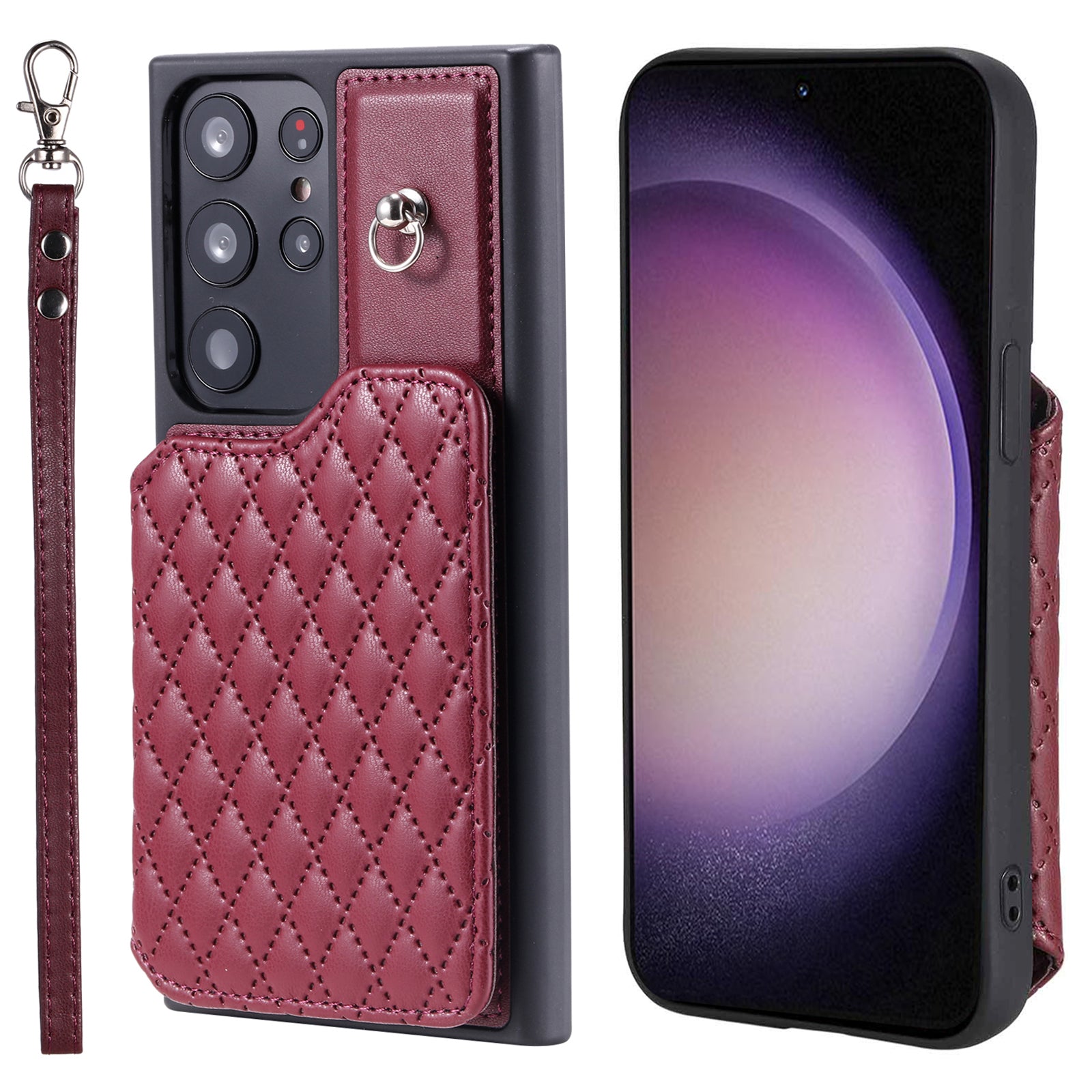 Style 008 For Samsung Galaxy S23 Ultra Leather Coated TPU Phone Cover RFID Blocking Card Holder Case