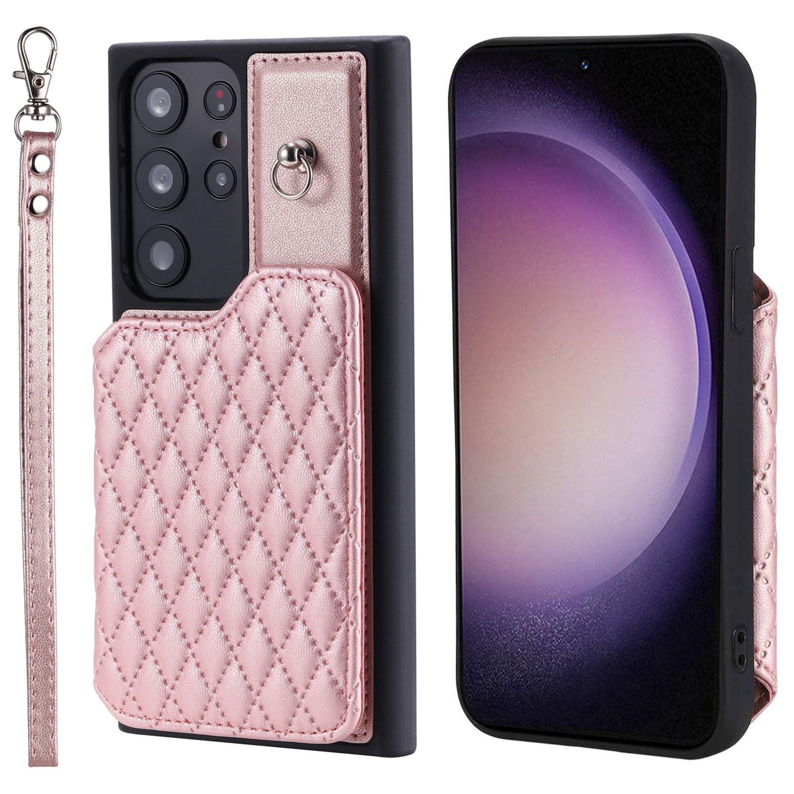 Style 008 For Samsung Galaxy S23 Ultra Leather Coated TPU Phone Cover RFID Blocking Card Holder Case