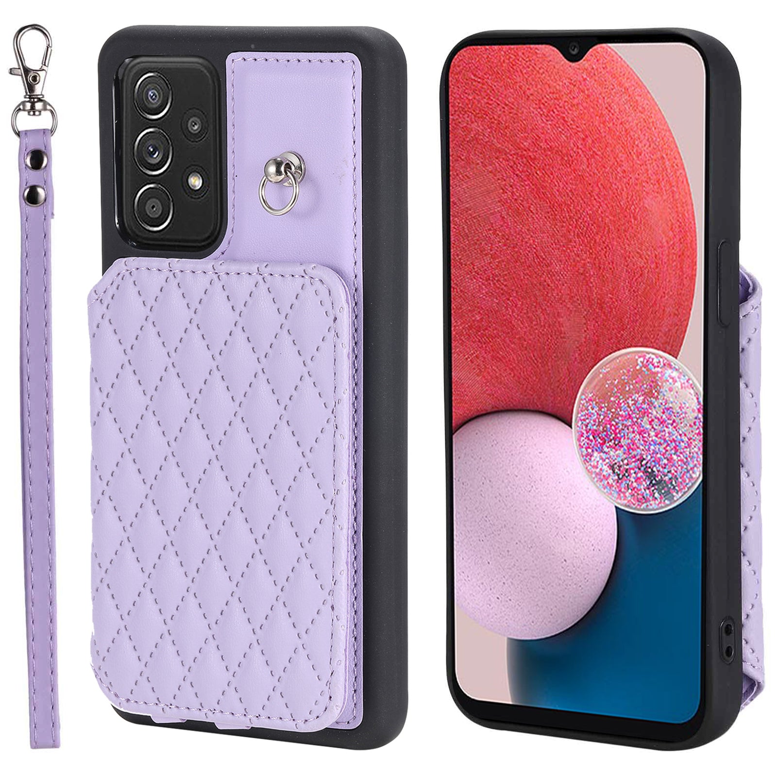 Style 008 PU Leather TPU Phone Cover for Samsung Galaxy A13 4G A13 5G Kickstand RFID Blocking Phone Case with Wrist Strap