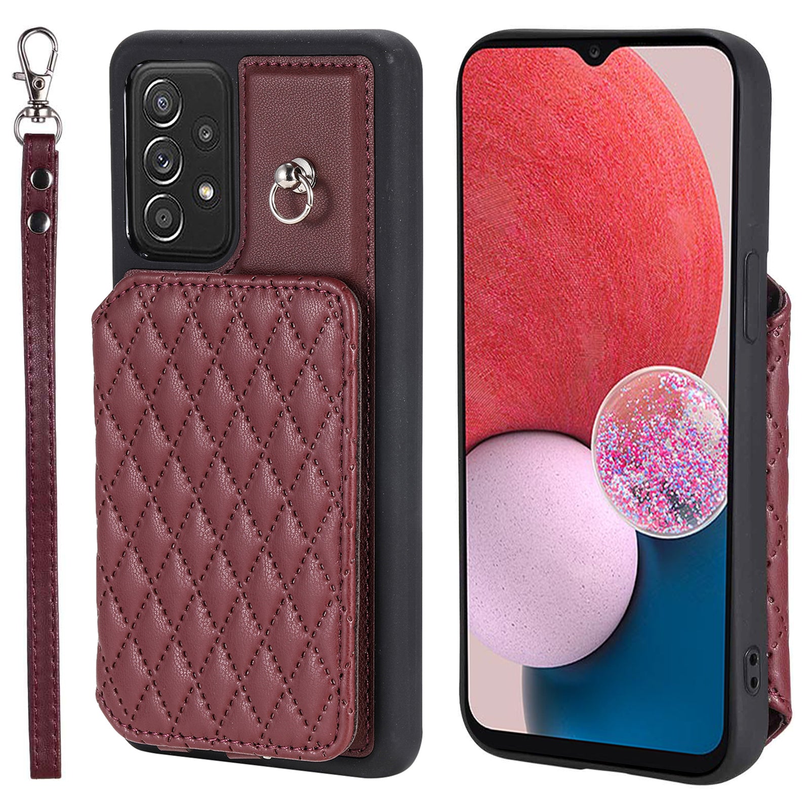 Style 008 PU Leather TPU Phone Cover for Samsung Galaxy A13 4G A13 5G Kickstand RFID Blocking Phone Case with Wrist Strap