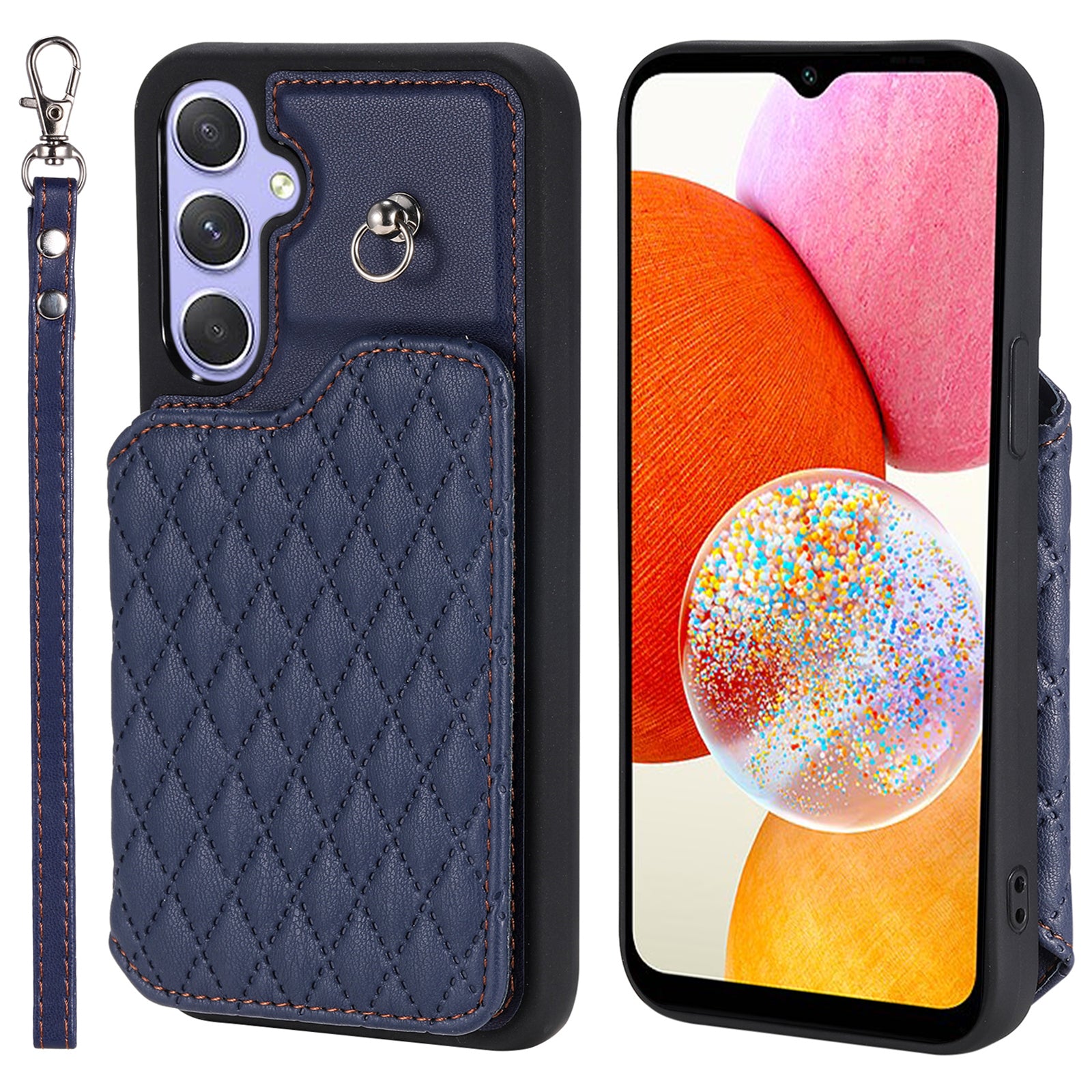 Style 008 For Samsung Galaxy A14 5G A14 4G Kickstand Case PU Leather TPU RFID Blocking Phone Shell with Wrist Strap