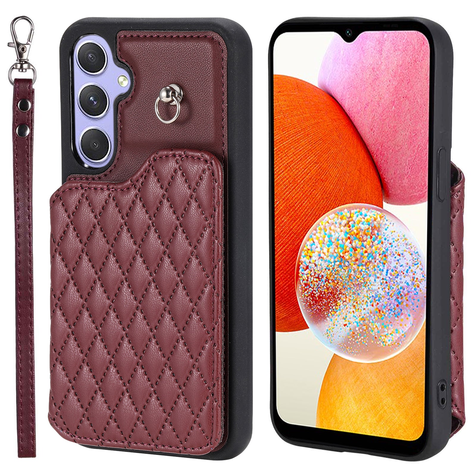 Style 008 For Samsung Galaxy A14 5G A14 4G Kickstand Case PU Leather TPU RFID Blocking Phone Shell with Wrist Strap
