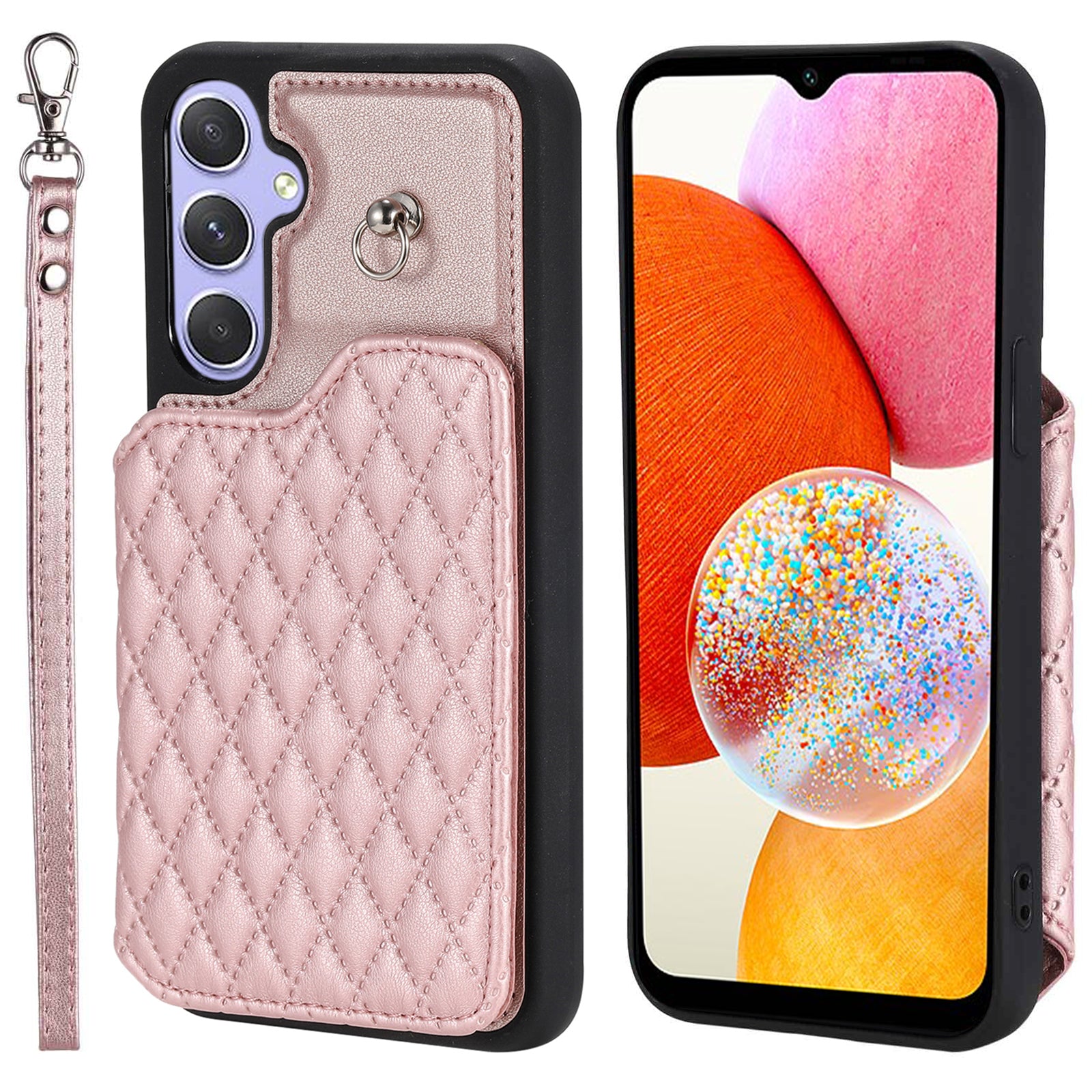 Style 008 For Samsung Galaxy A14 5G A14 4G Kickstand Case PU Leather TPU RFID Blocking Phone Shell with Wrist Strap