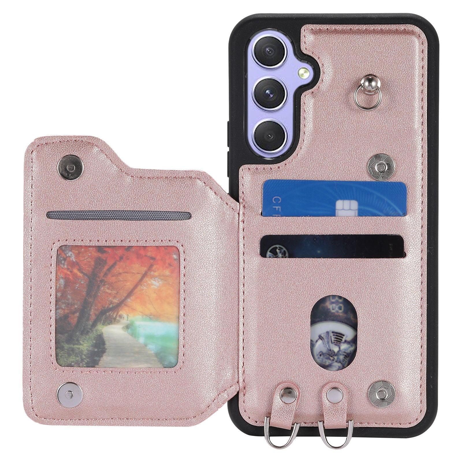 Style 008 For Samsung Galaxy A14 5G A14 4G Kickstand Case PU Leather TPU RFID Blocking Phone Shell with Wrist Strap