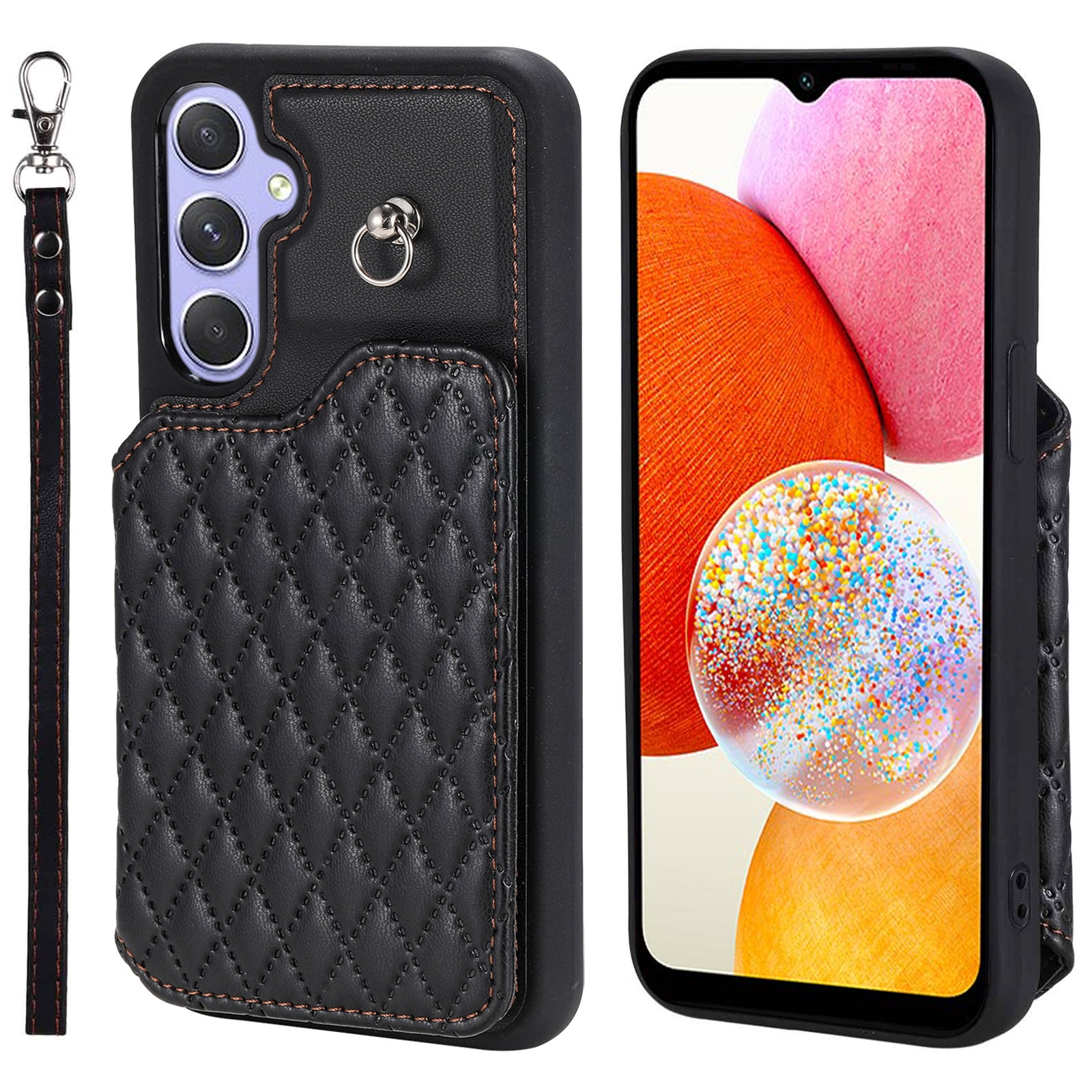 Style 008 For Samsung Galaxy A14 5G A14 4G Kickstand Case PU Leather TPU RFID Blocking Phone Shell with Wrist Strap