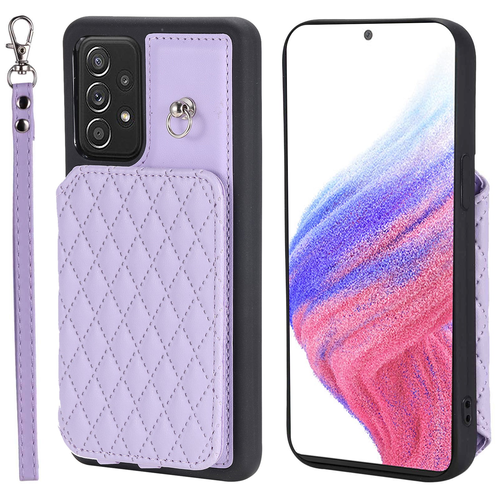 Style 008 For Samsung Galaxy A53 5G PU Leather TPU Shell Kickstand Phone Case RFID Blocking Cover with Wrist Strap