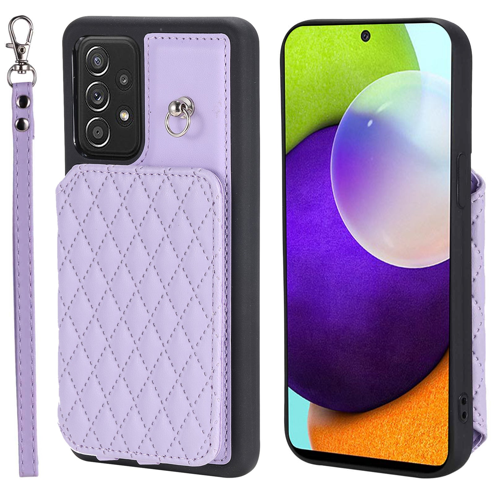 Style 008 For Samsung Galaxy A52 4G 5G A52s 5G RFID Blocking Kickstand Case PU Leather Coated TPU Phone Shell with Wrist Strap