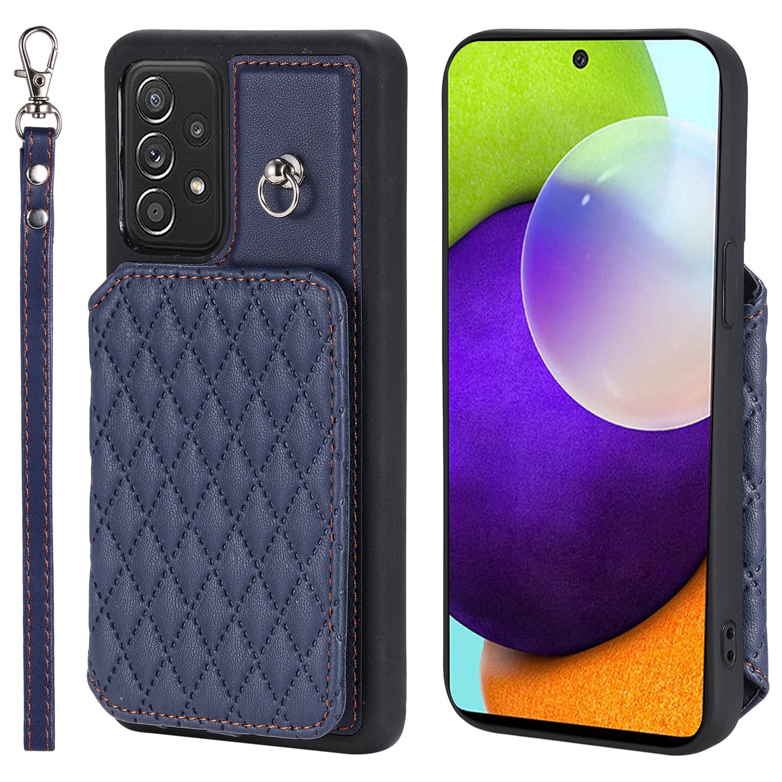 Style 008 For Samsung Galaxy A52 4G 5G A52s 5G RFID Blocking Kickstand Case PU Leather Coated TPU Phone Shell with Wrist Strap