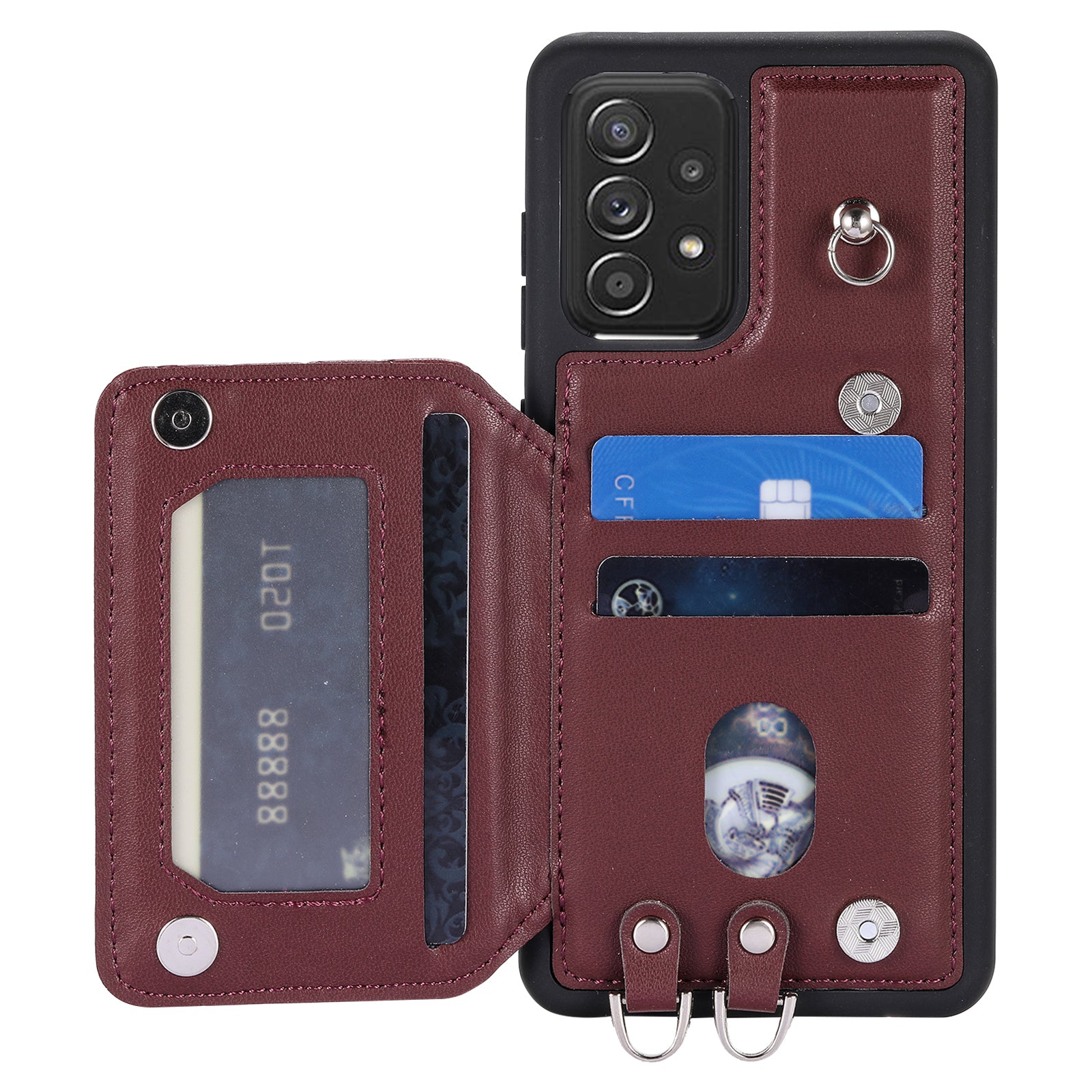 Style 008 For Samsung Galaxy A52 4G 5G A52s 5G RFID Blocking Kickstand Case PU Leather Coated TPU Phone Shell with Wrist Strap