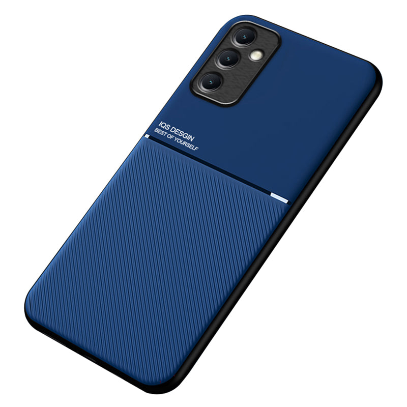 For Samsung Galaxy A24 4G PU Leather TPU Phone Case Lines Imprinted Cover with Built-in Magnetic Holder Metal Sheet