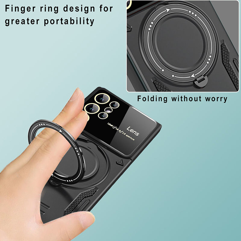 For Samsung Galaxy S23 Ultra PC TPU Back Case Compatible with MagSafe Ring Kickstand Phone Cover