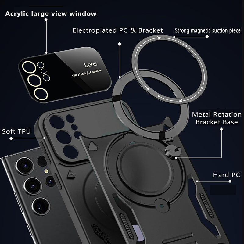 For Samsung Galaxy S23 Ultra PC TPU Back Case Compatible with MagSafe Ring Kickstand Phone Cover