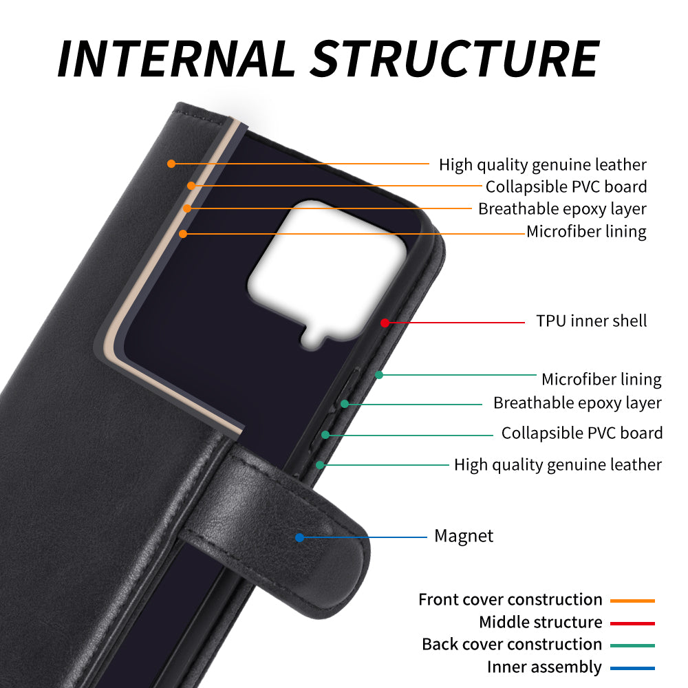 For Samsung Galaxy M33 5G (Global Version) Waxy Texture Stand Cover Genuine Cow Leather Wallet Phone Case