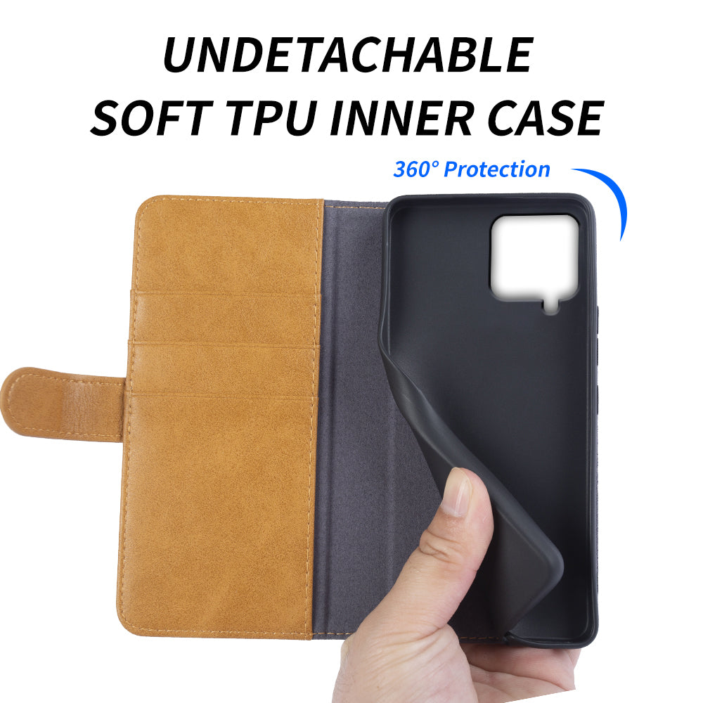 For Samsung Galaxy M33 5G (Global Version) Waxy Texture Stand Cover Genuine Cow Leather Wallet Phone Case