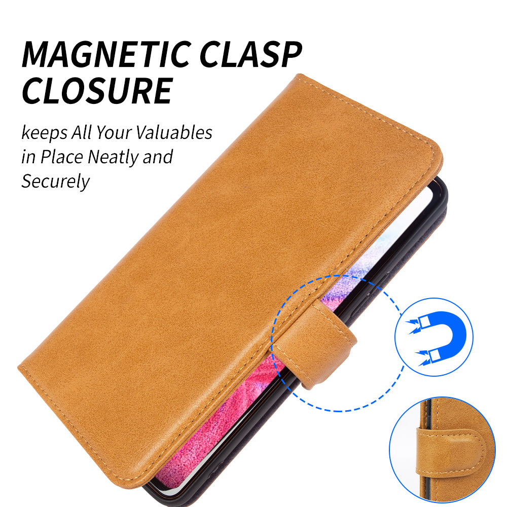 For Samsung Galaxy S21 FE 5G Waxy Texture Phone Wallet Case Stand Genuine Cow Leather Phone Cover