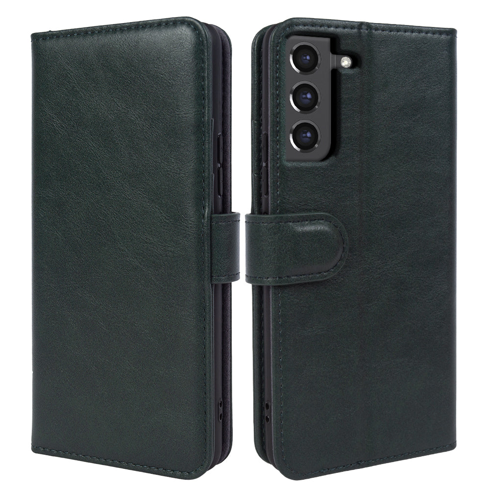 For Samsung Galaxy S21 FE 5G Waxy Texture Phone Wallet Case Stand Genuine Cow Leather Phone Cover