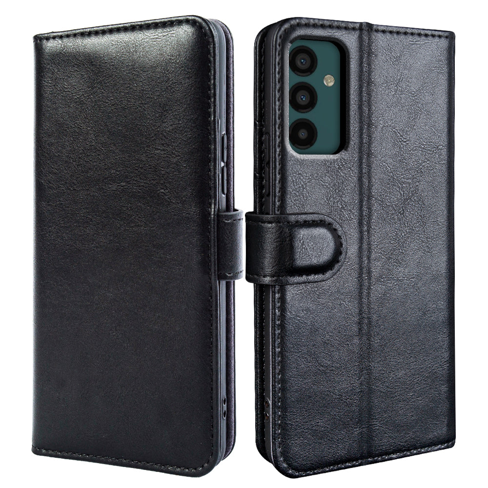 For Samsung Galaxy M23 5G F23 5G Genuine Cow Leather Phone Cover Waxy Texture Stand Wallet Case