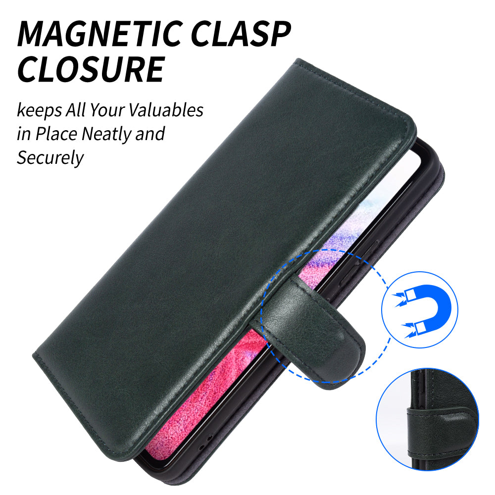 For Samsung Galaxy A32 4G (EU Version) Wallet Phone Case Waxy Texture Genuine Cow Leather Cover with Stand